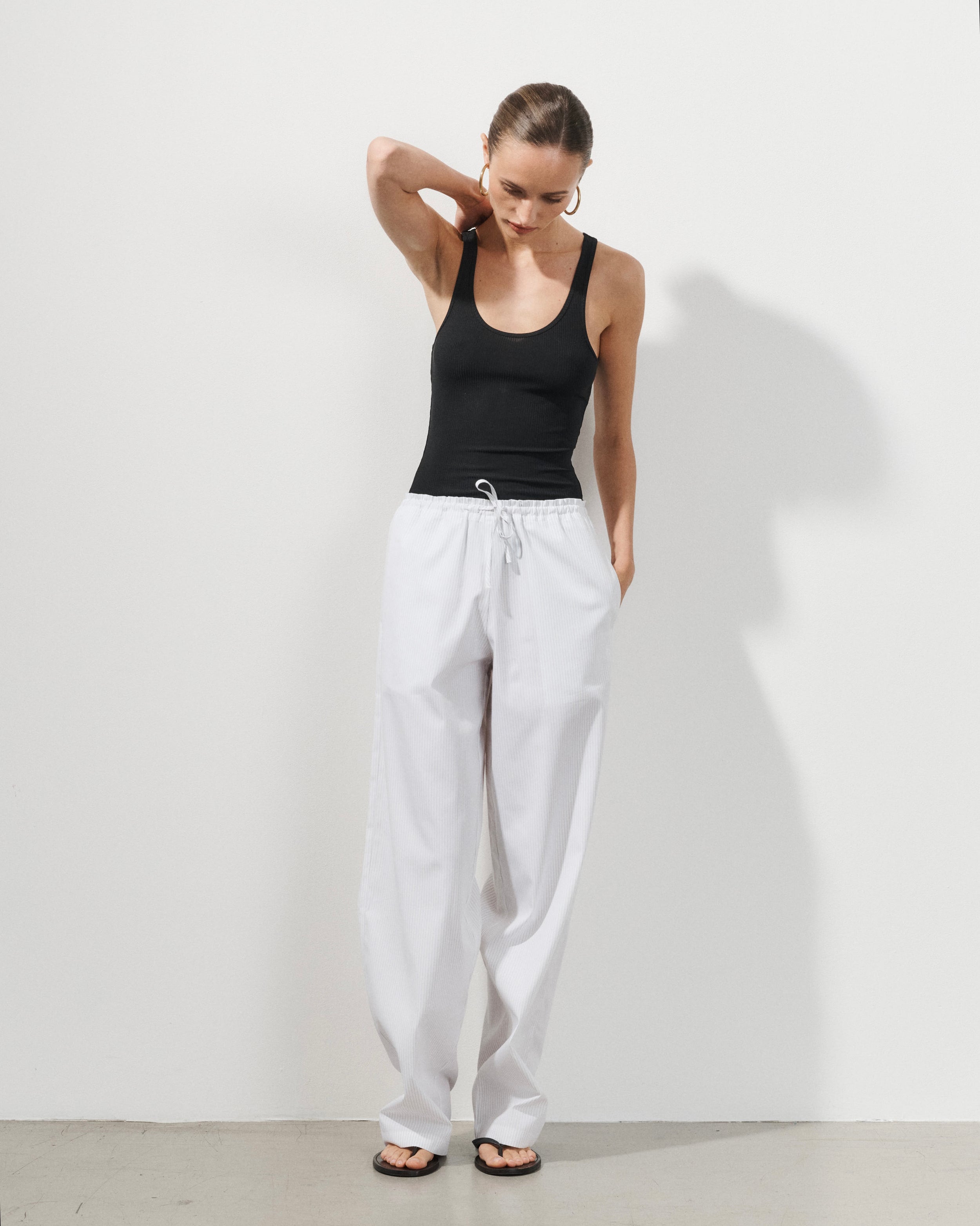 Lou Beige Fine Striped Cotton Poplin Pants