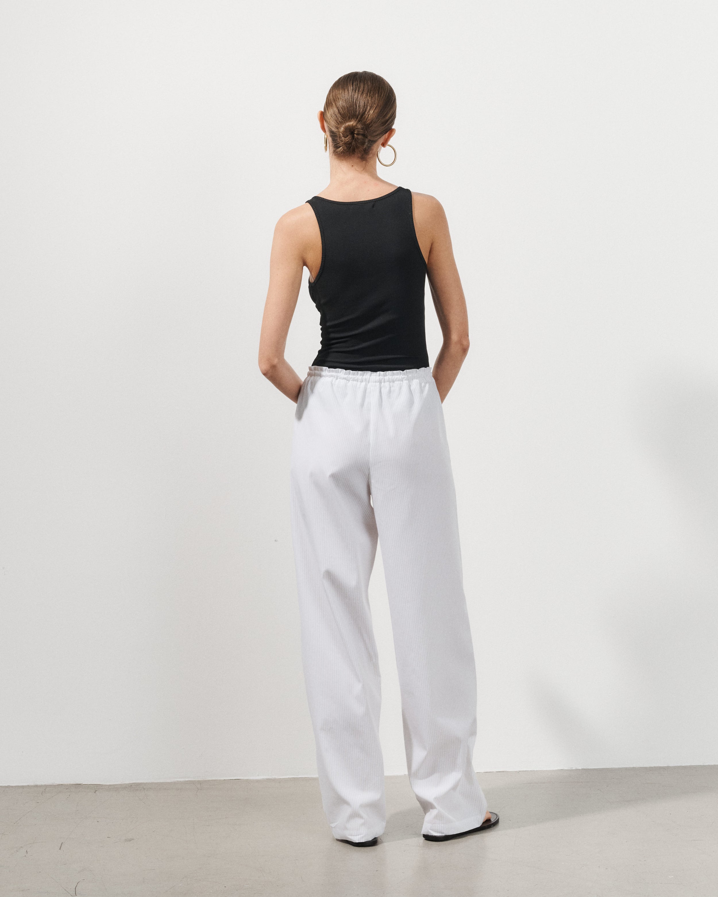 Lou Beige Fine Striped Cotton Poplin Pants