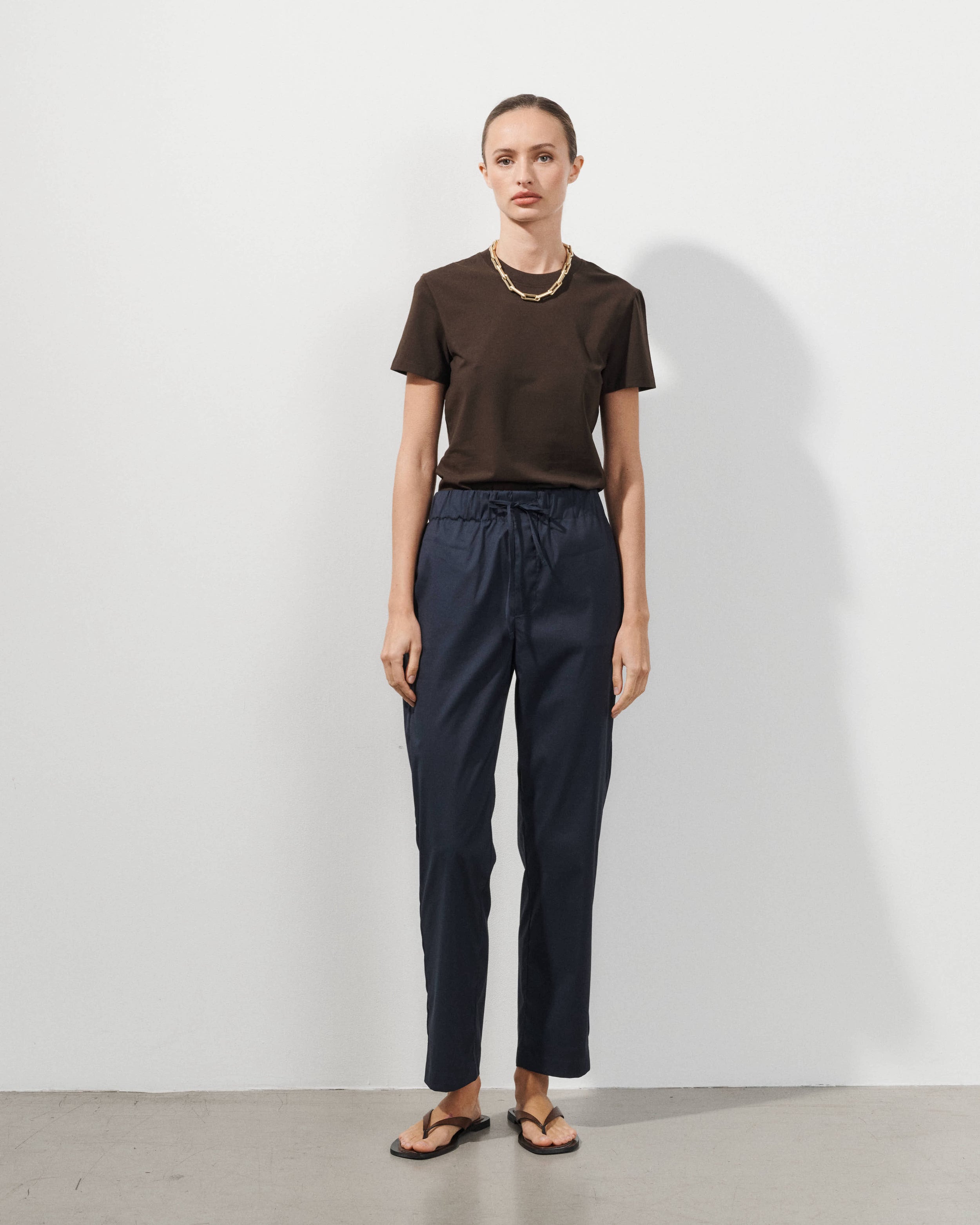 Noa Navy Blue Cotton Poplin Pants