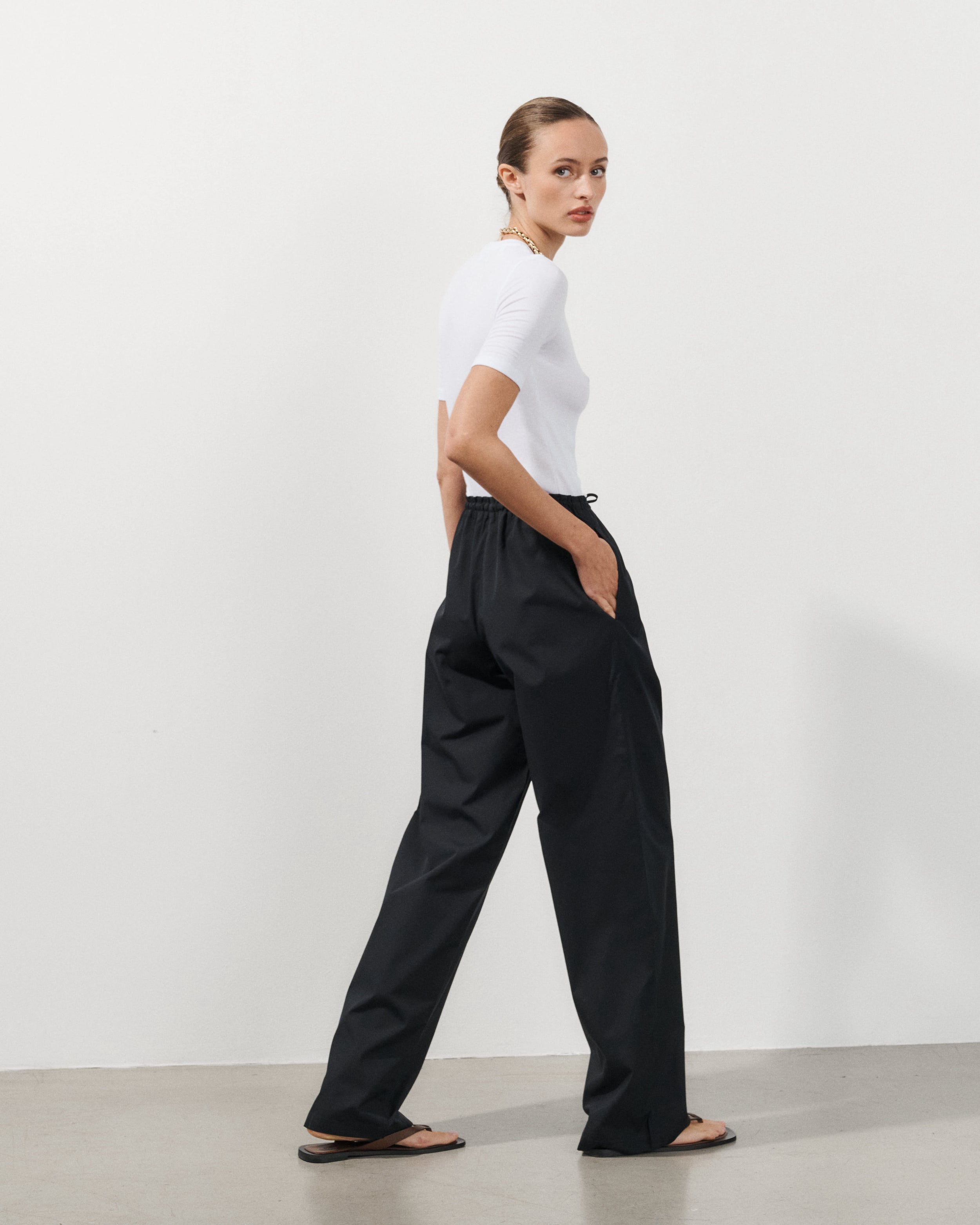 Lou Black Cotton Satin Pants