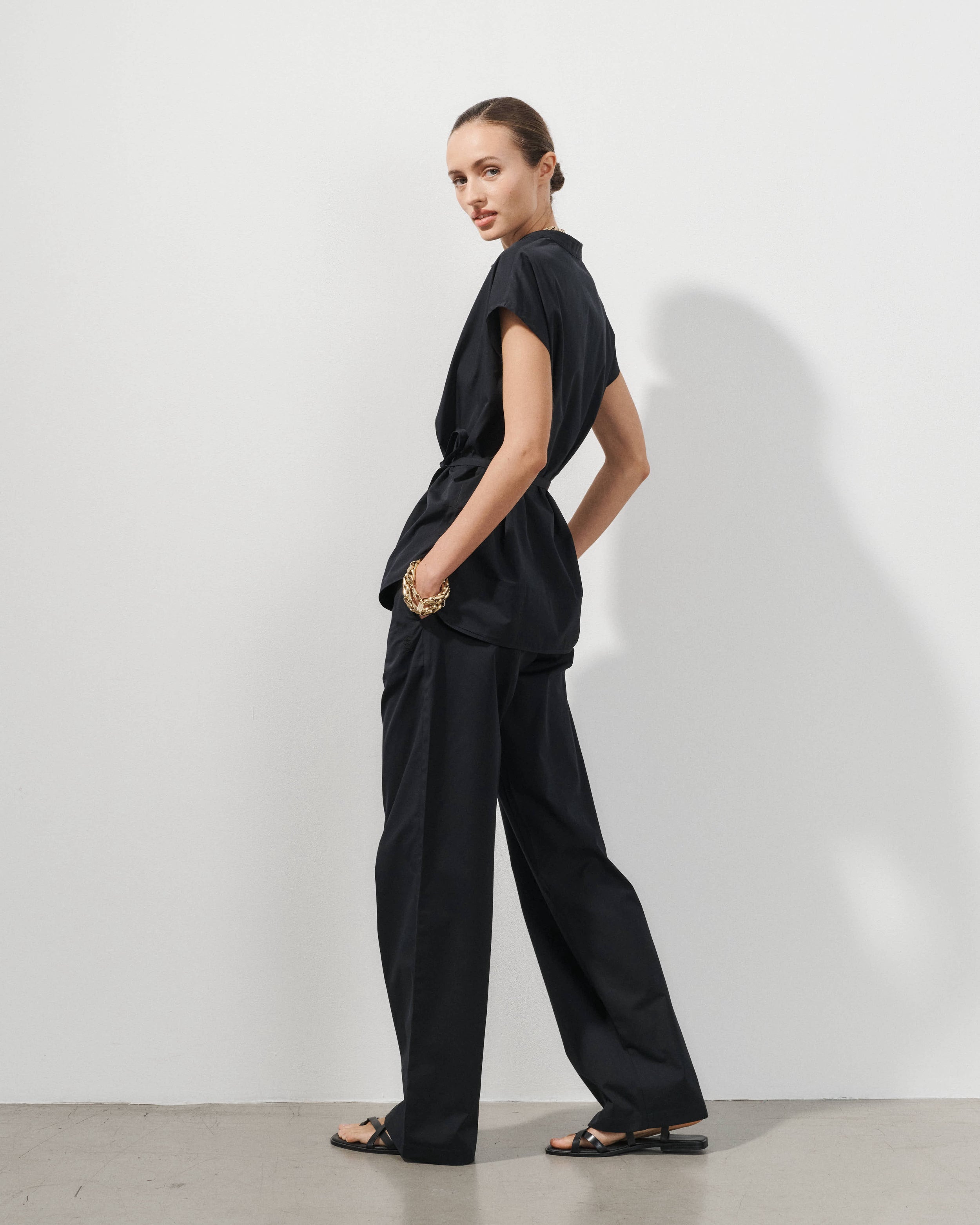 Lou Black Cotton Satin Pants