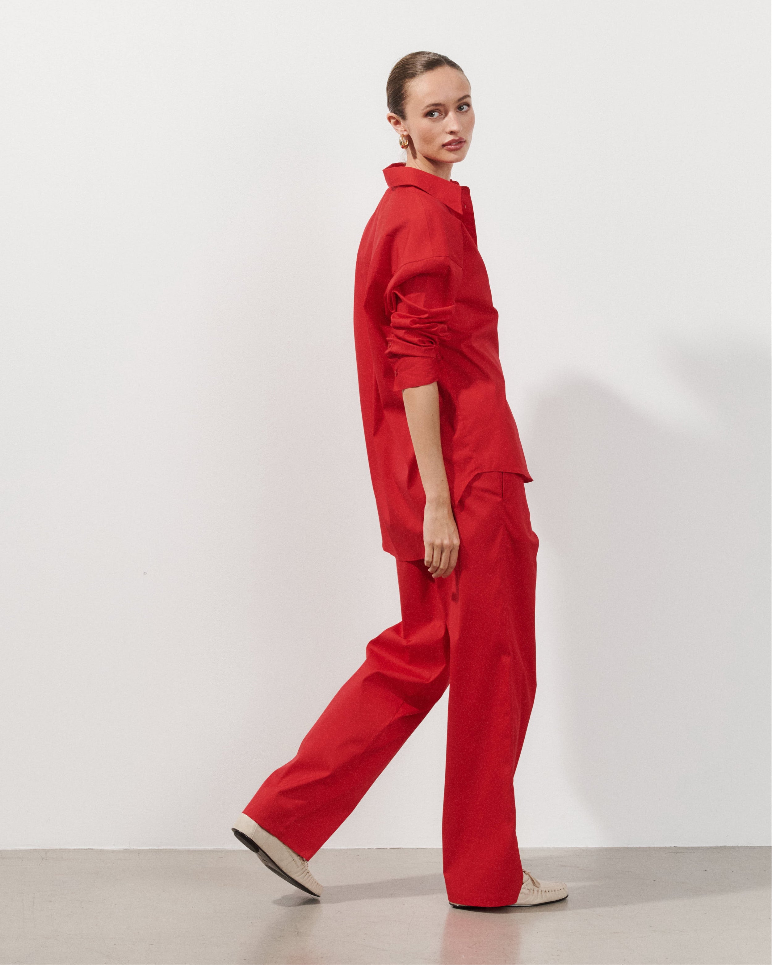 Kaia Red Cotton Poplin Oversized Shirt