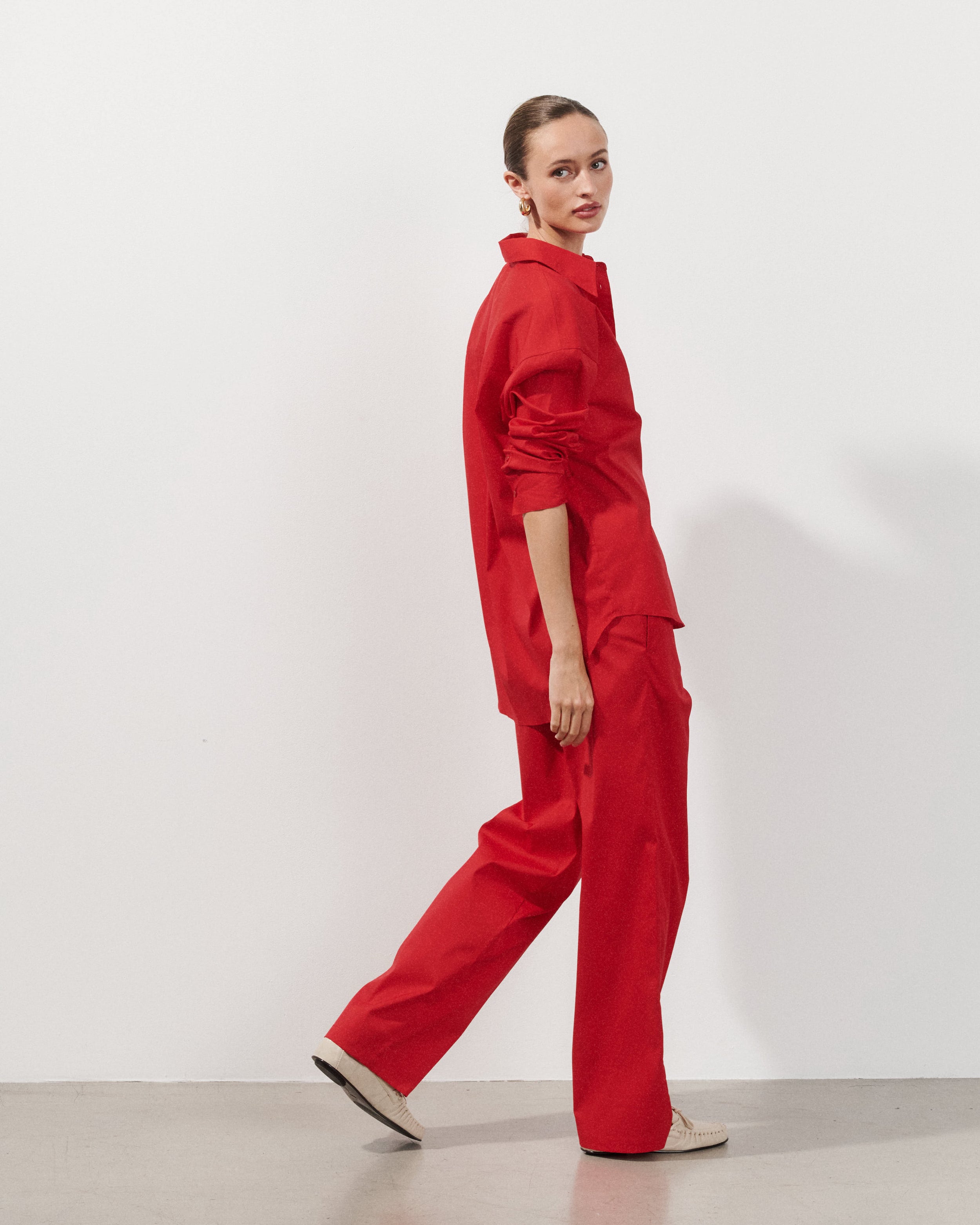 Lou Red Cotton Poplin Pants