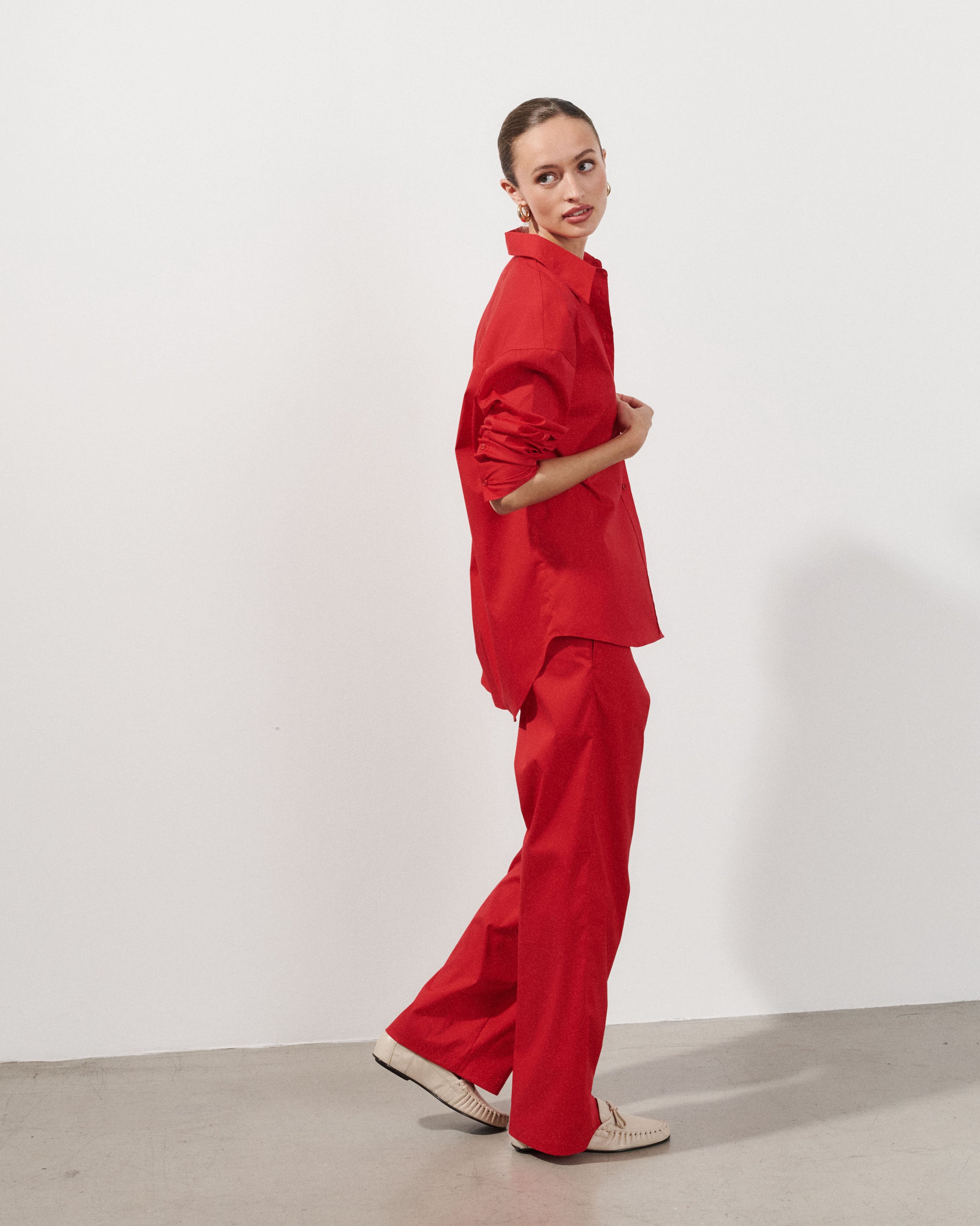 Lou Red Cotton Poplin Pants