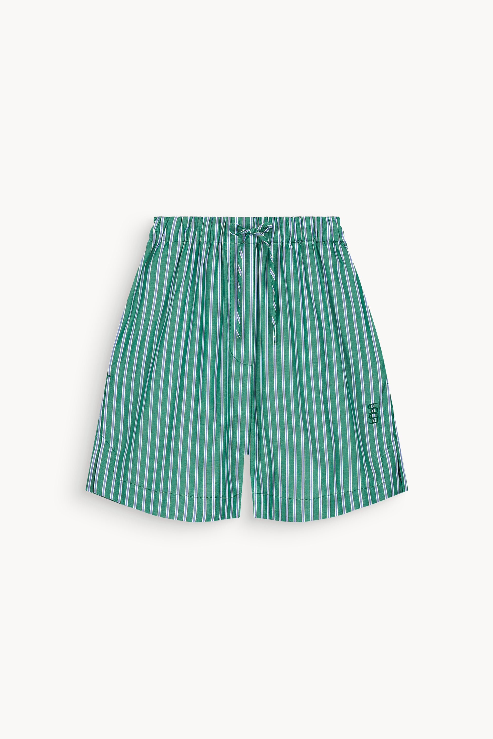 Alex Blue and Green Striped Cotton Poplin Shorts