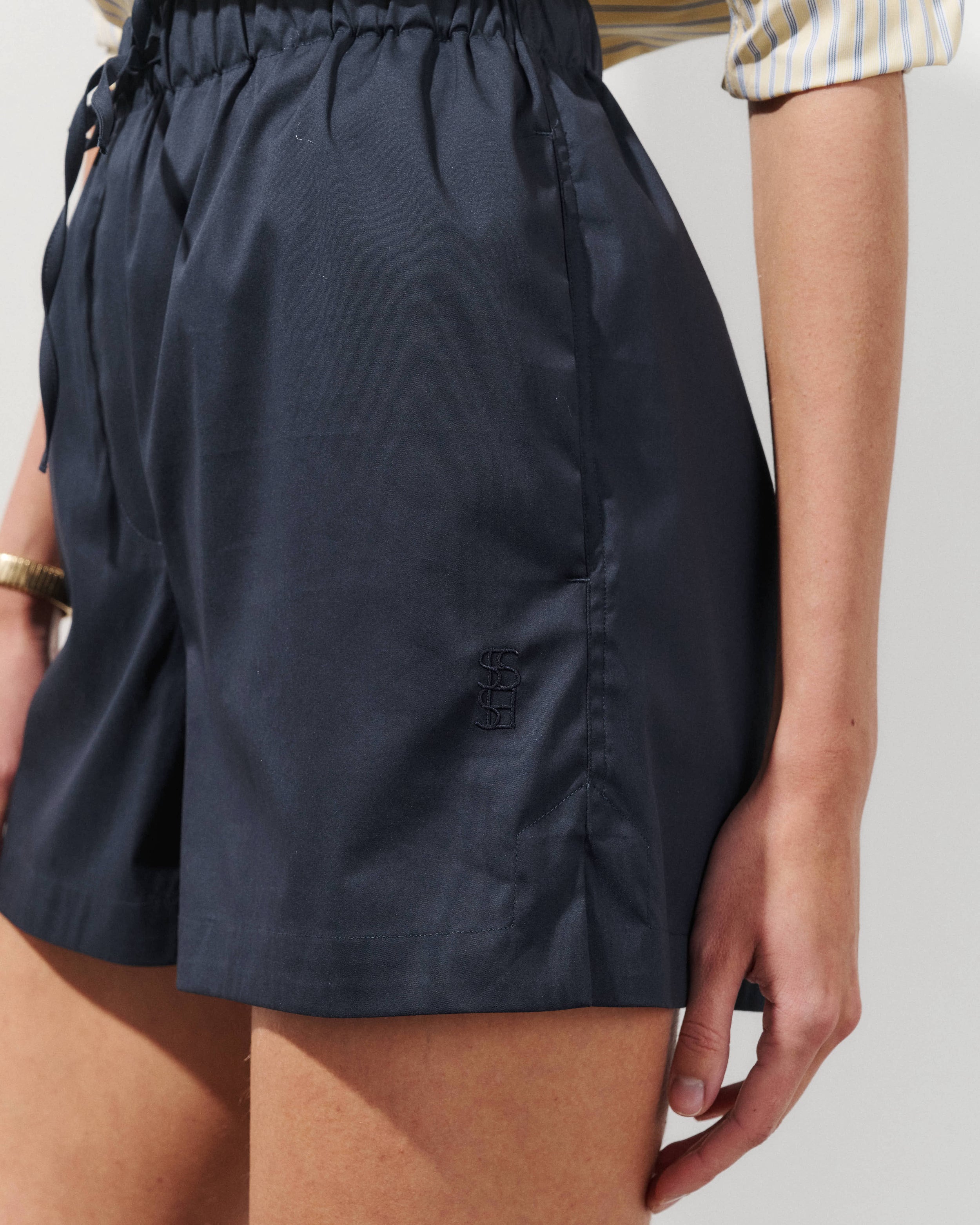 Alex Navy Cotton Poplin Shorts