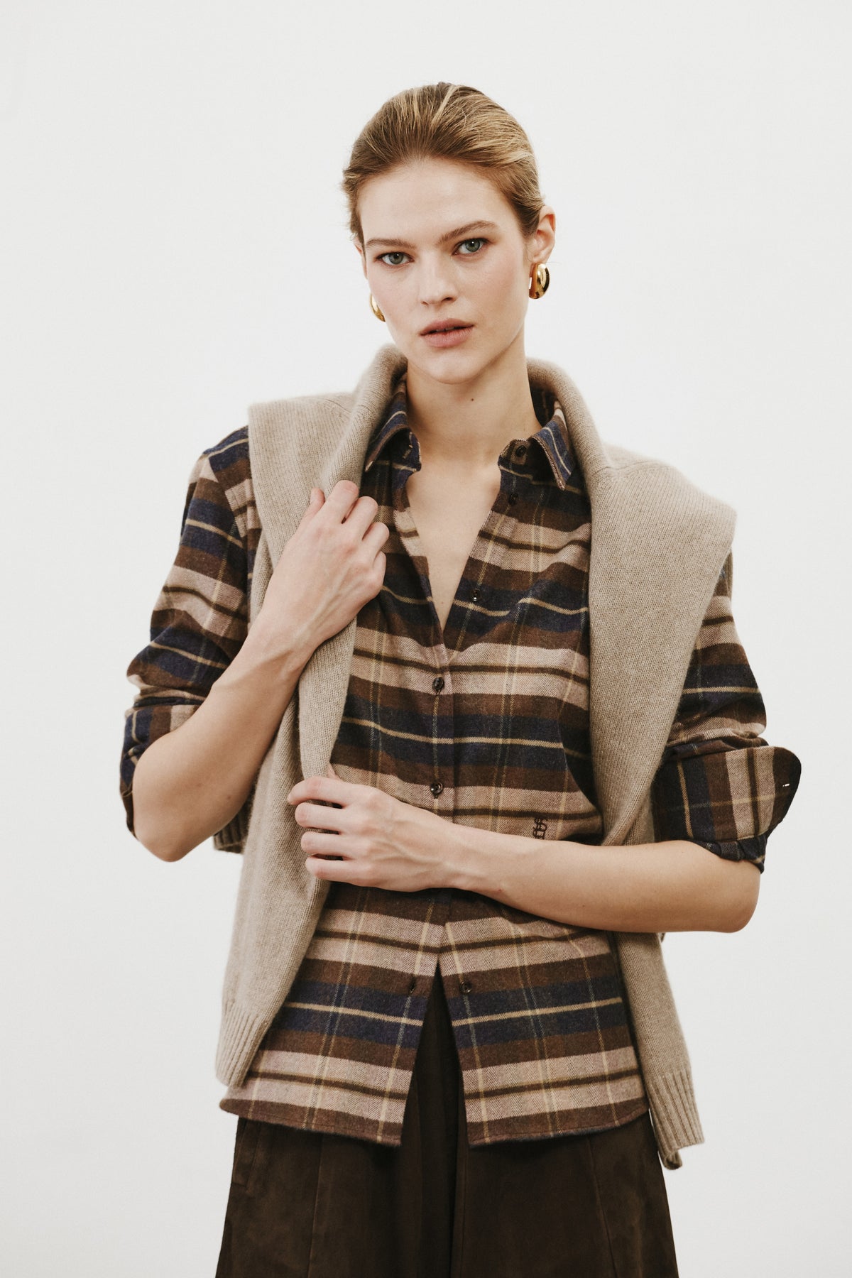 Chemise en tartan beige Esther