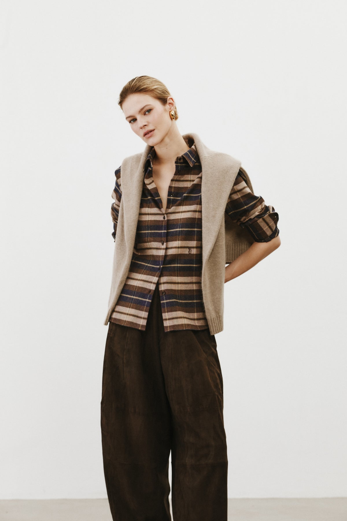 Chemise en tartan beige Esther
