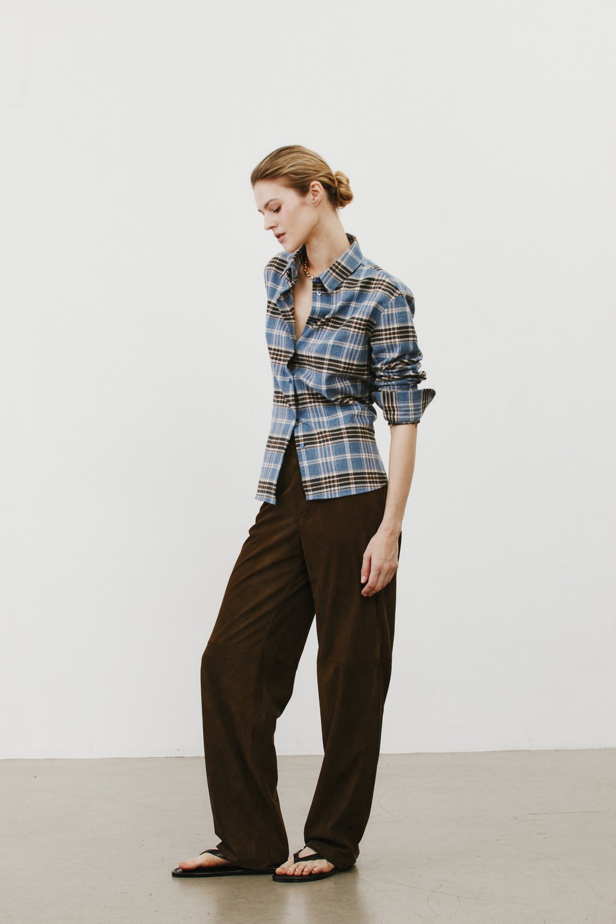 Chemise en tartan bleu clair Esther