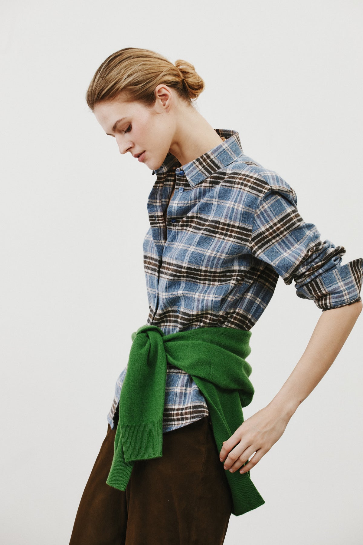 Chemise en tartan bleu clair Esther