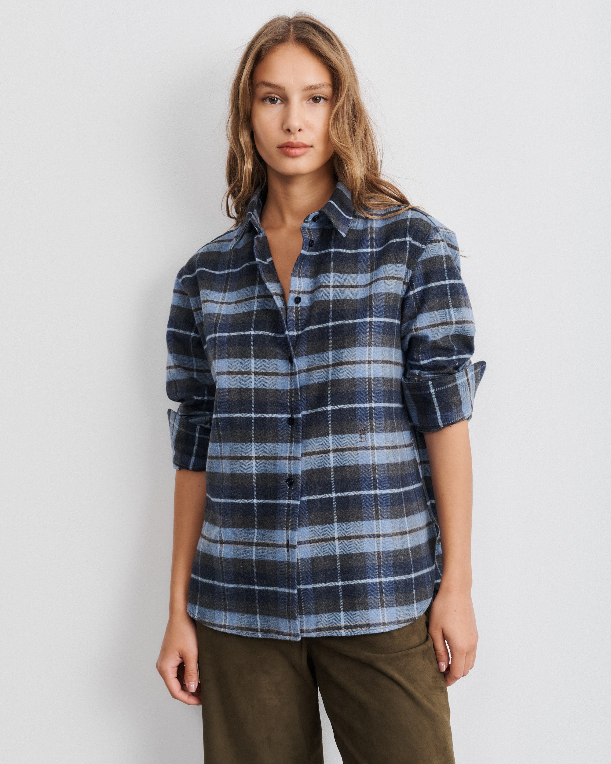  Chemise en coton et laine tartan bleu Esther