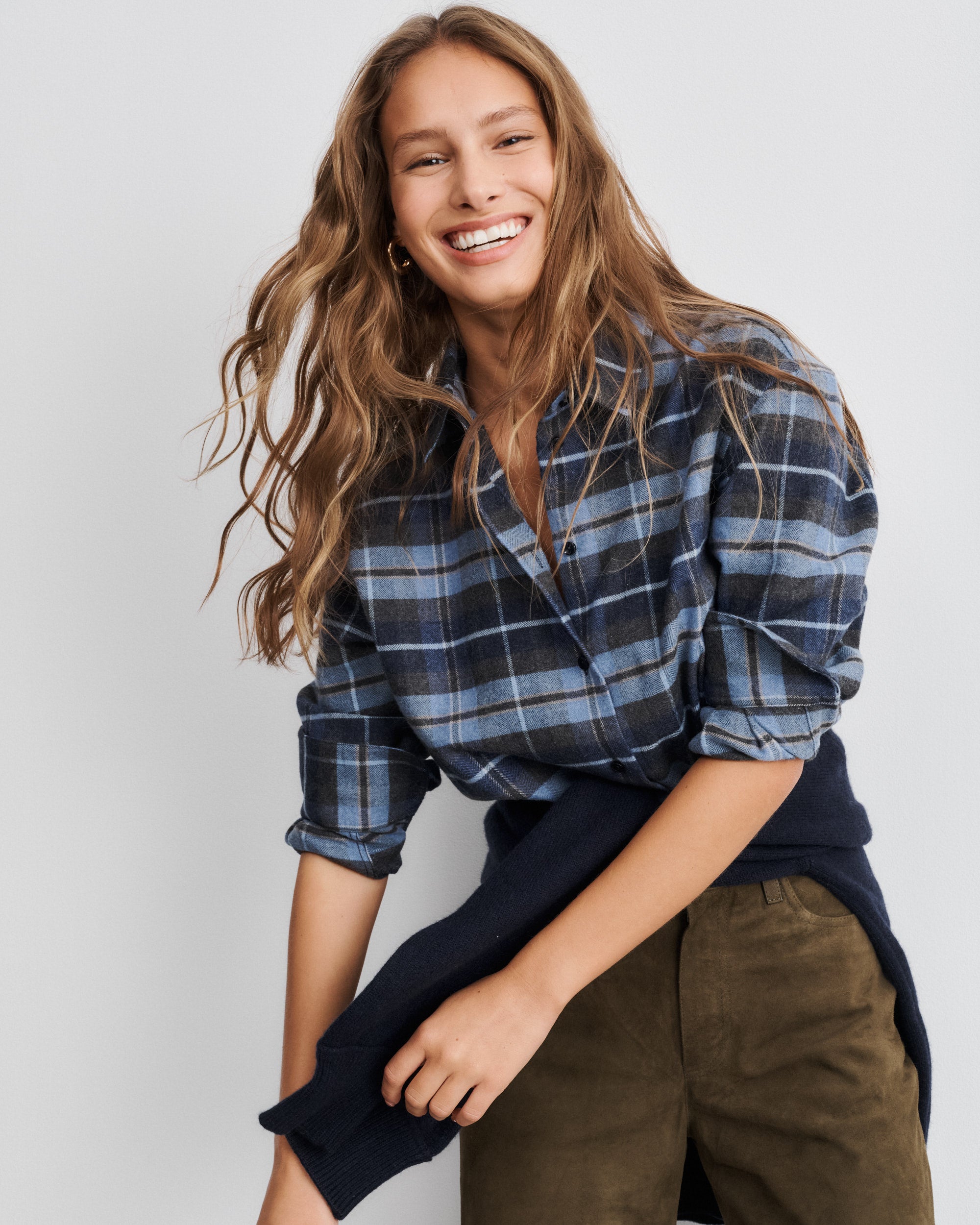  Chemise en coton et laine tartan bleu Esther