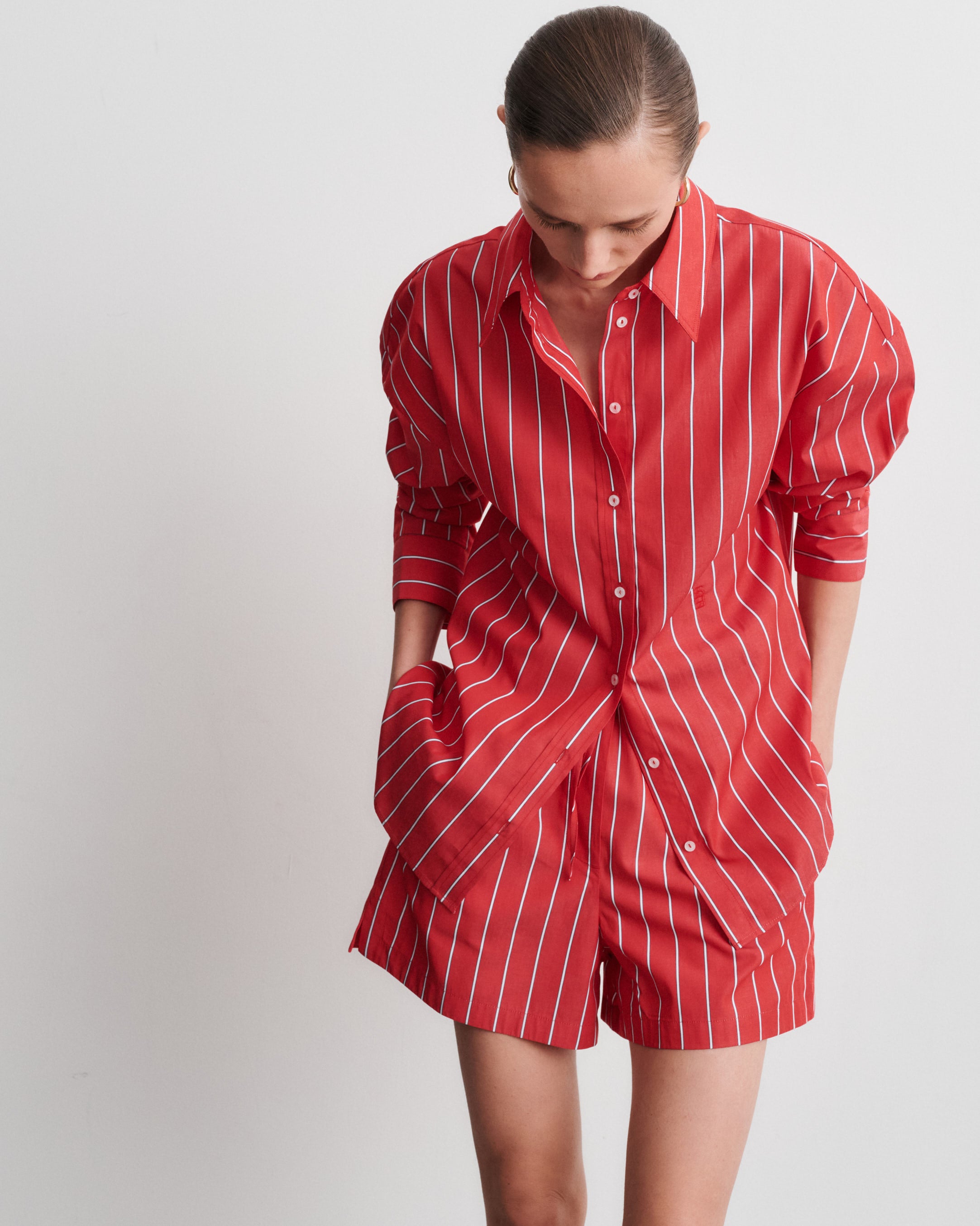 Alex Red Striped Cotton Poplin Shorts