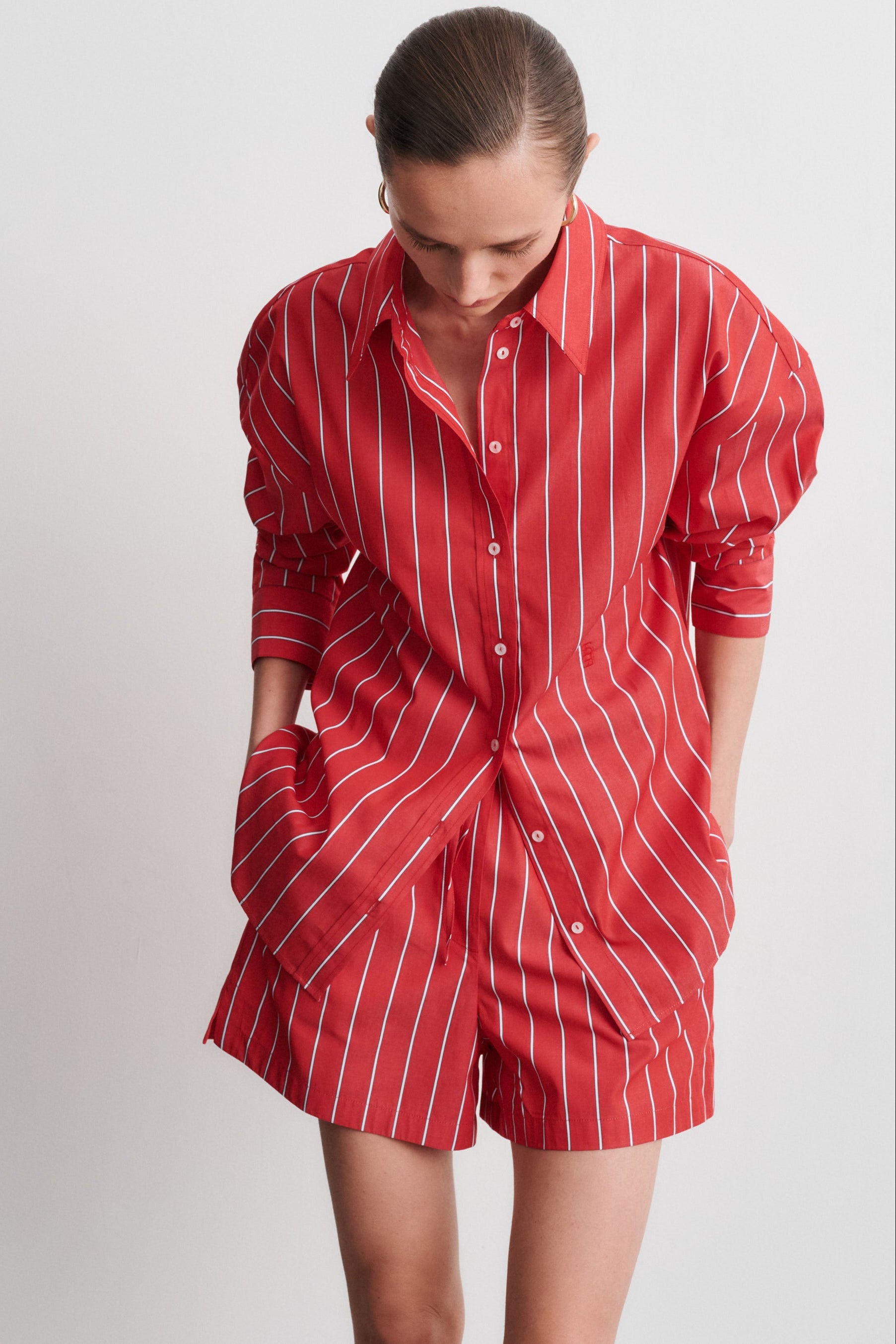Alex Red Striped Cotton Poplin Shorts