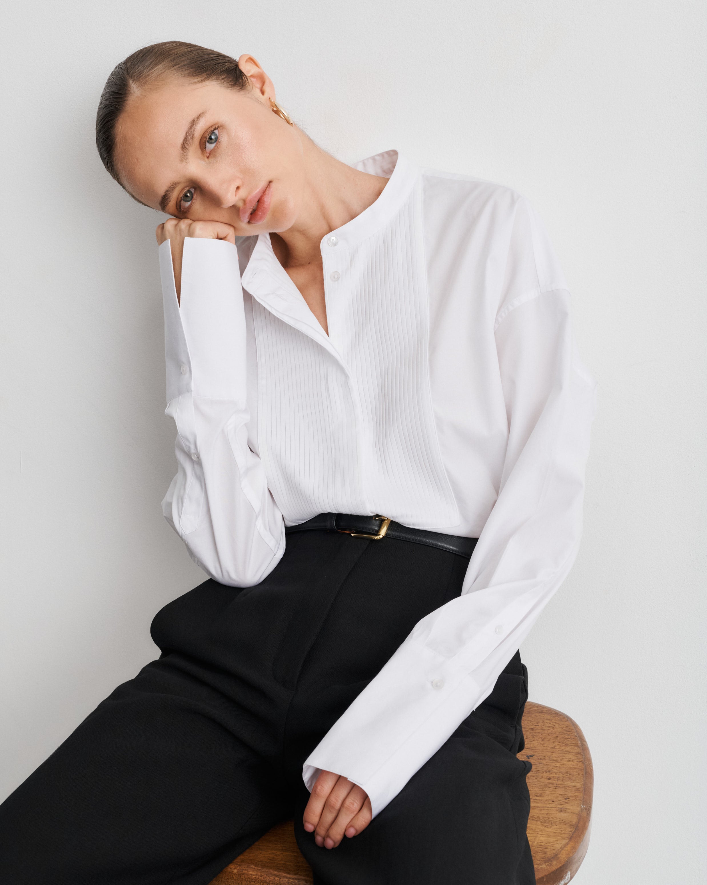 Bianca White Cotton Poplin Shirt with Bib