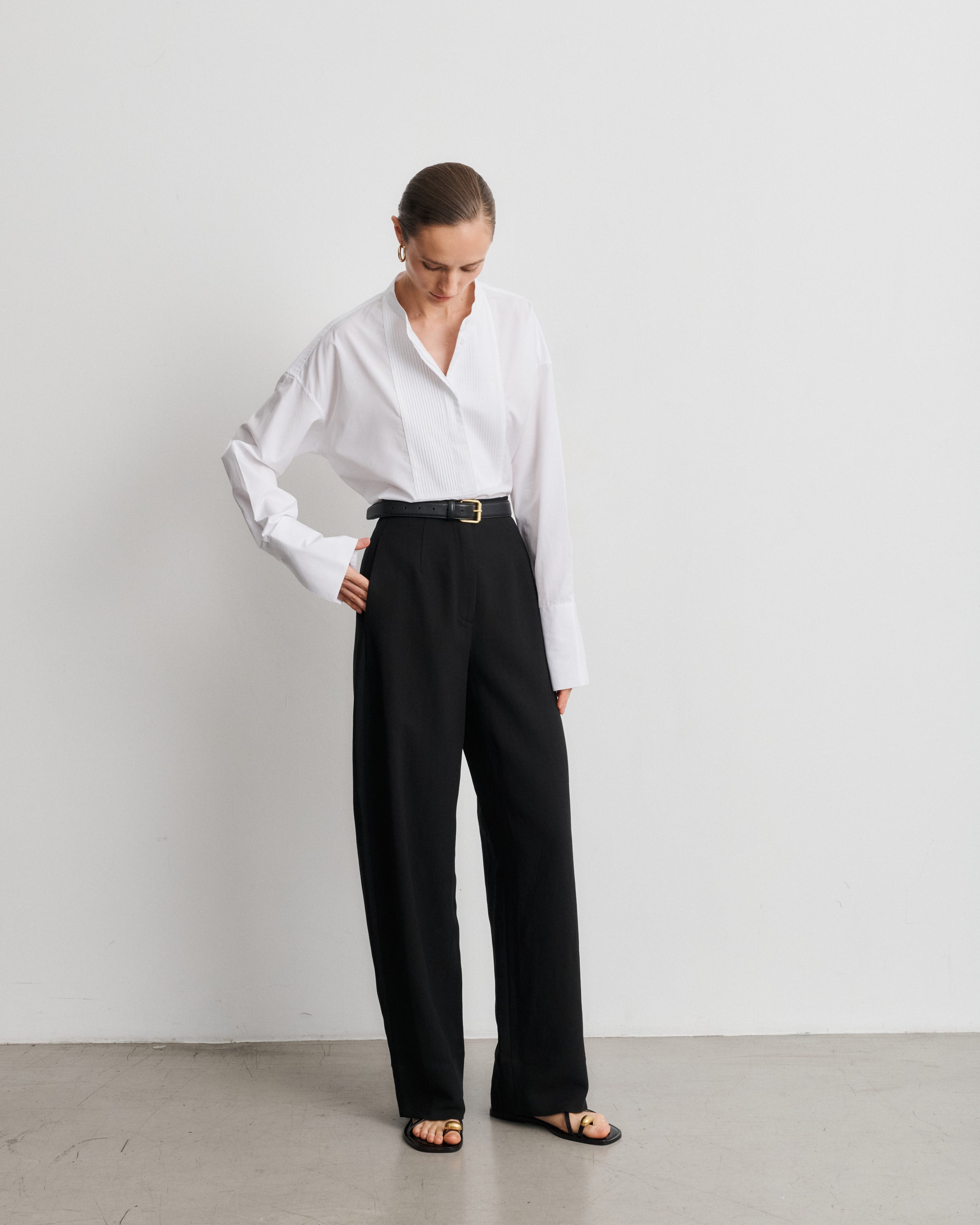 Bianca White Cotton Poplin Shirt with Bib