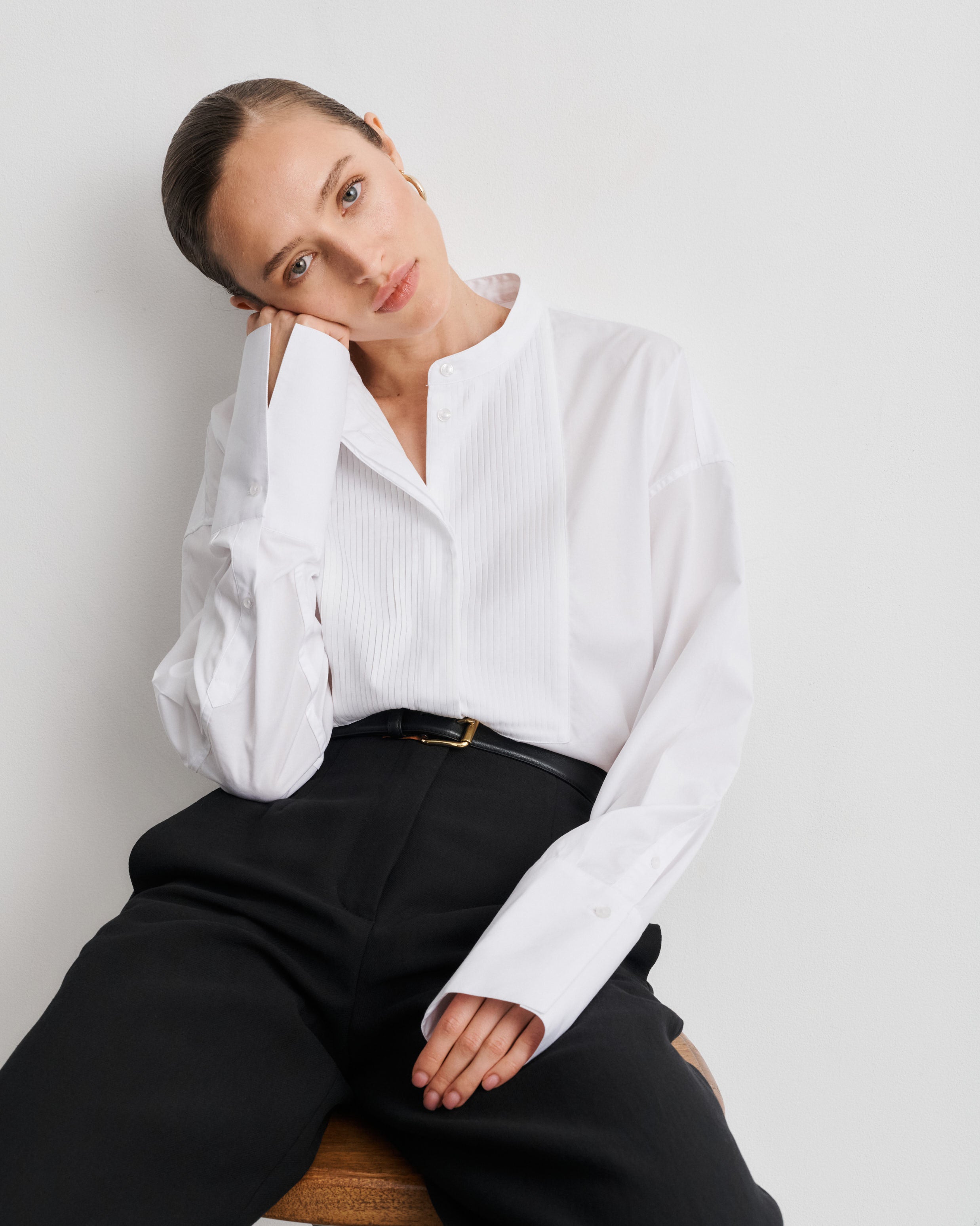 Bianca White Cotton Poplin Shirt with Bib