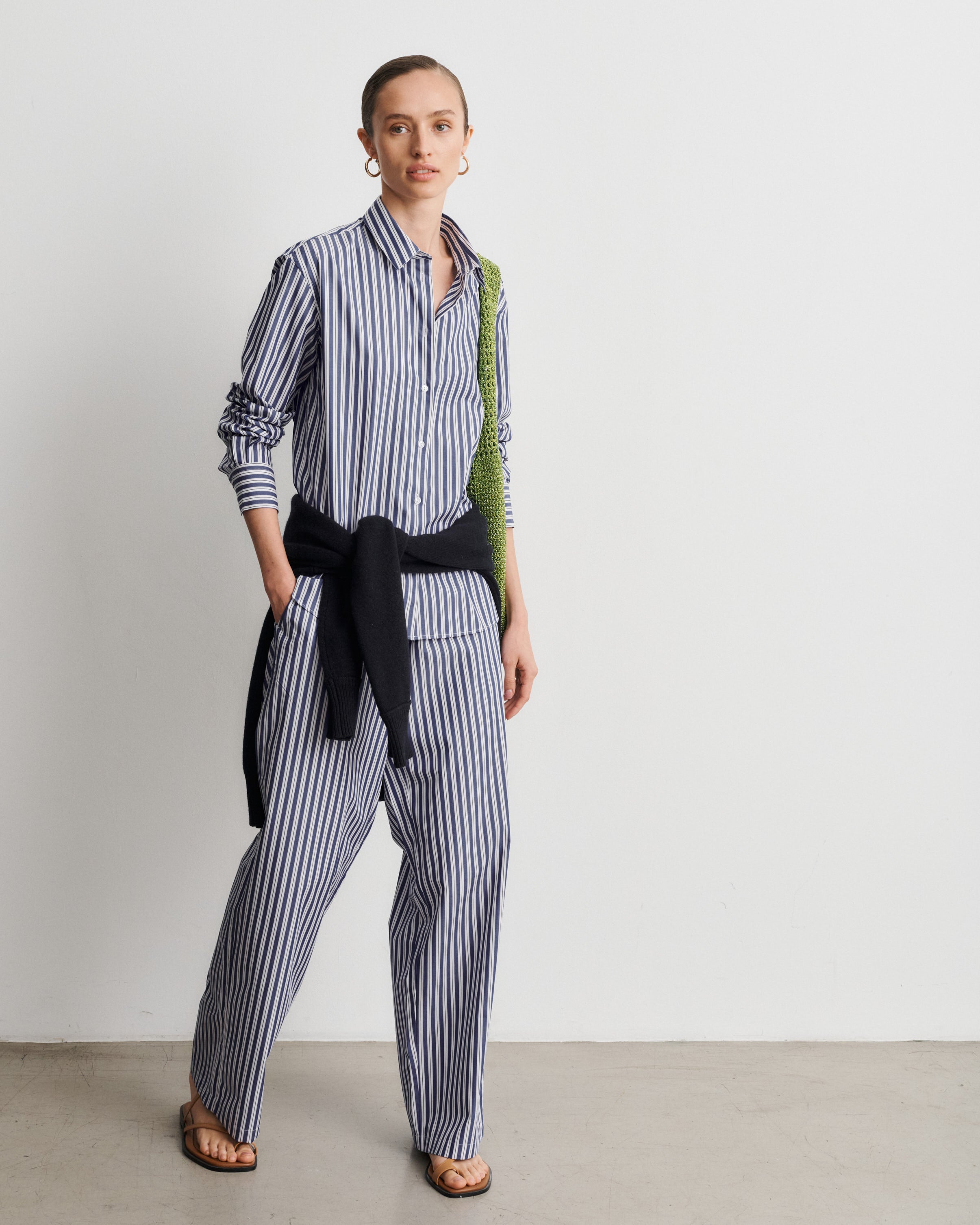 Esther Deep Blue Striped Cotton Poplin Shirt