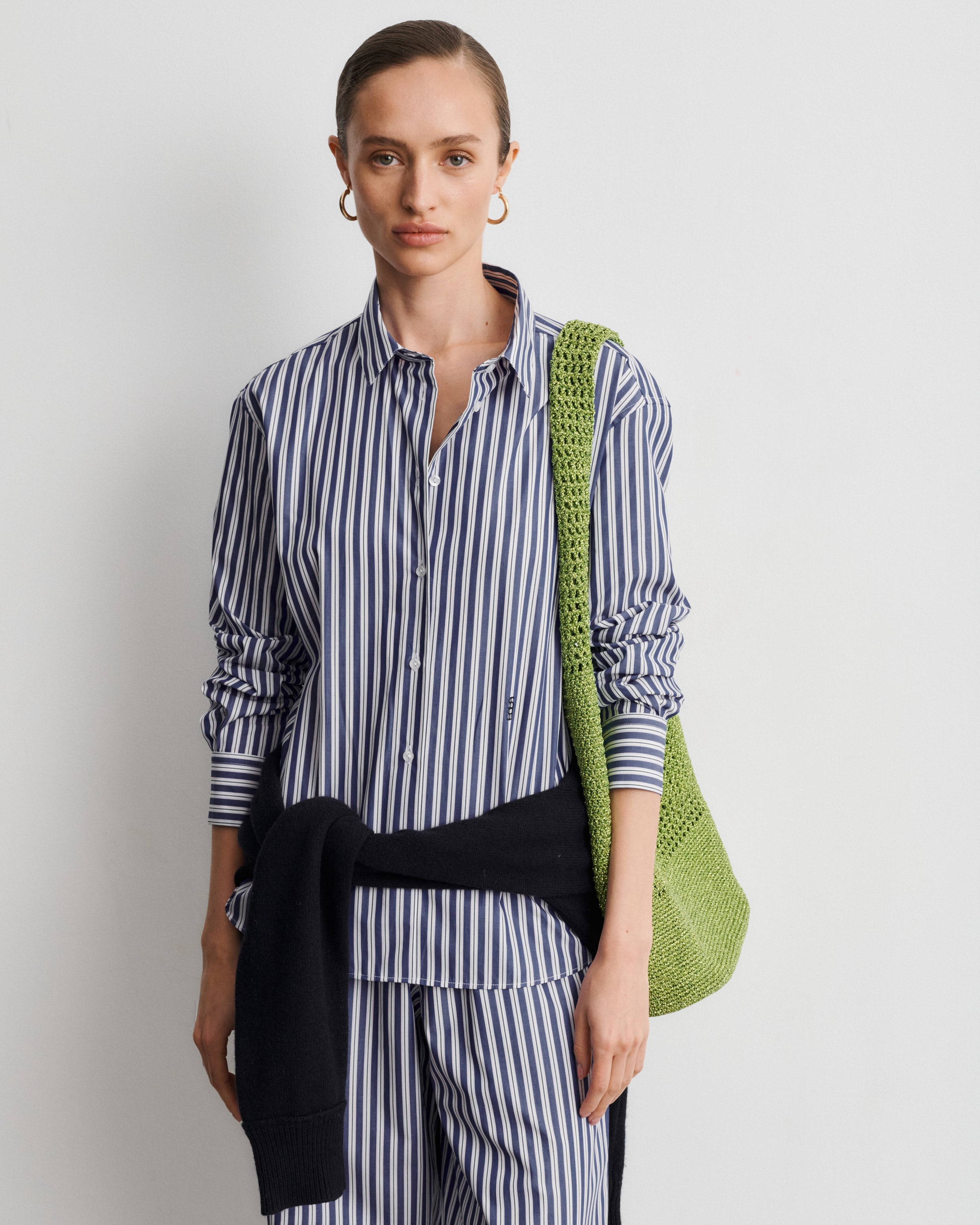 Esther Deep Blue Striped Cotton Poplin Shirt