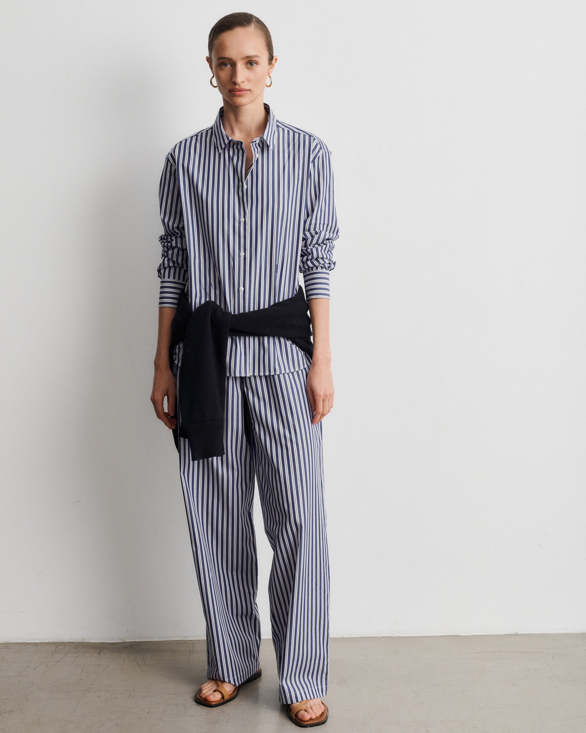 Esther Deep Blue Striped Cotton Poplin Shirt