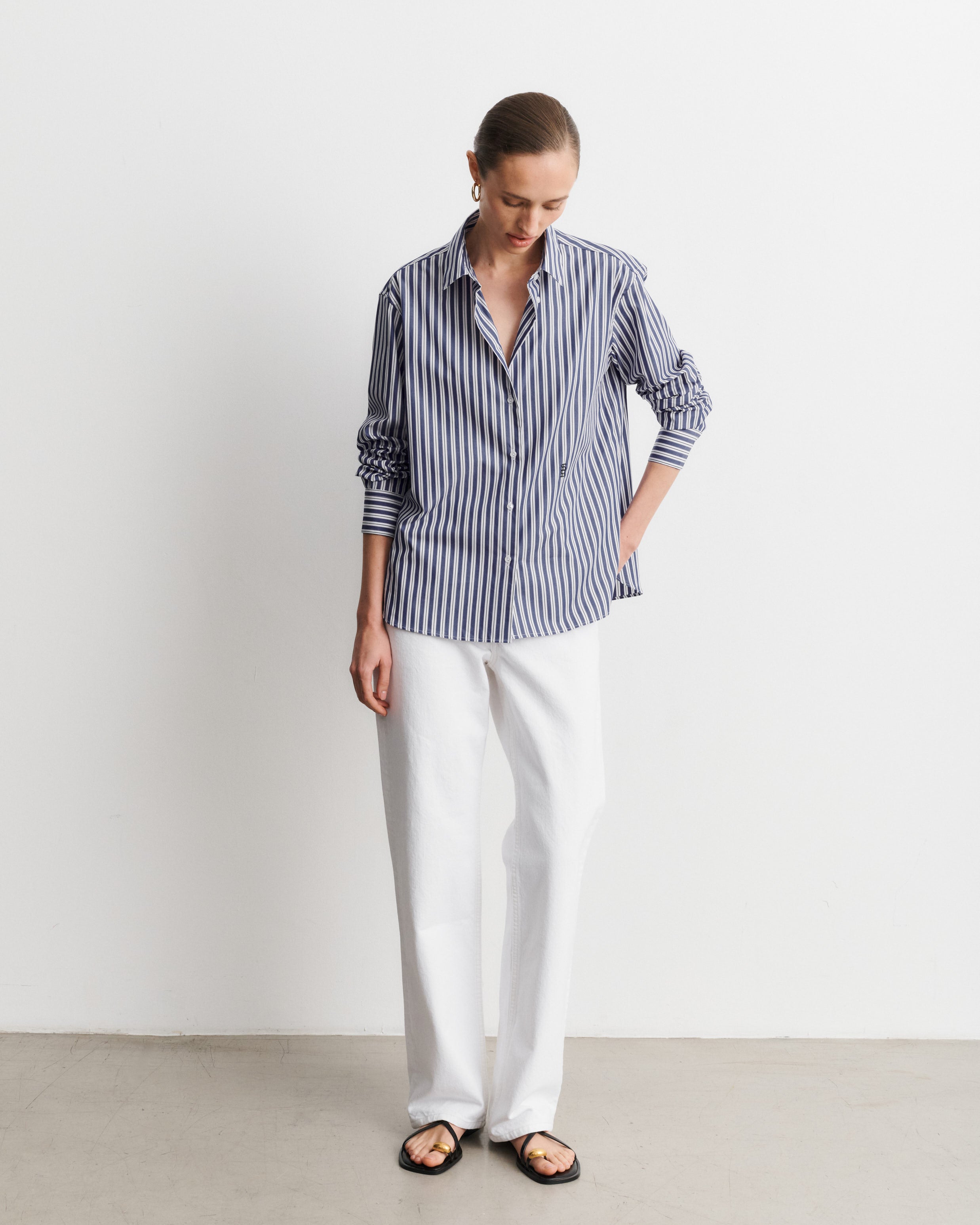 Esther Deep Blue Striped Cotton Poplin Shirt