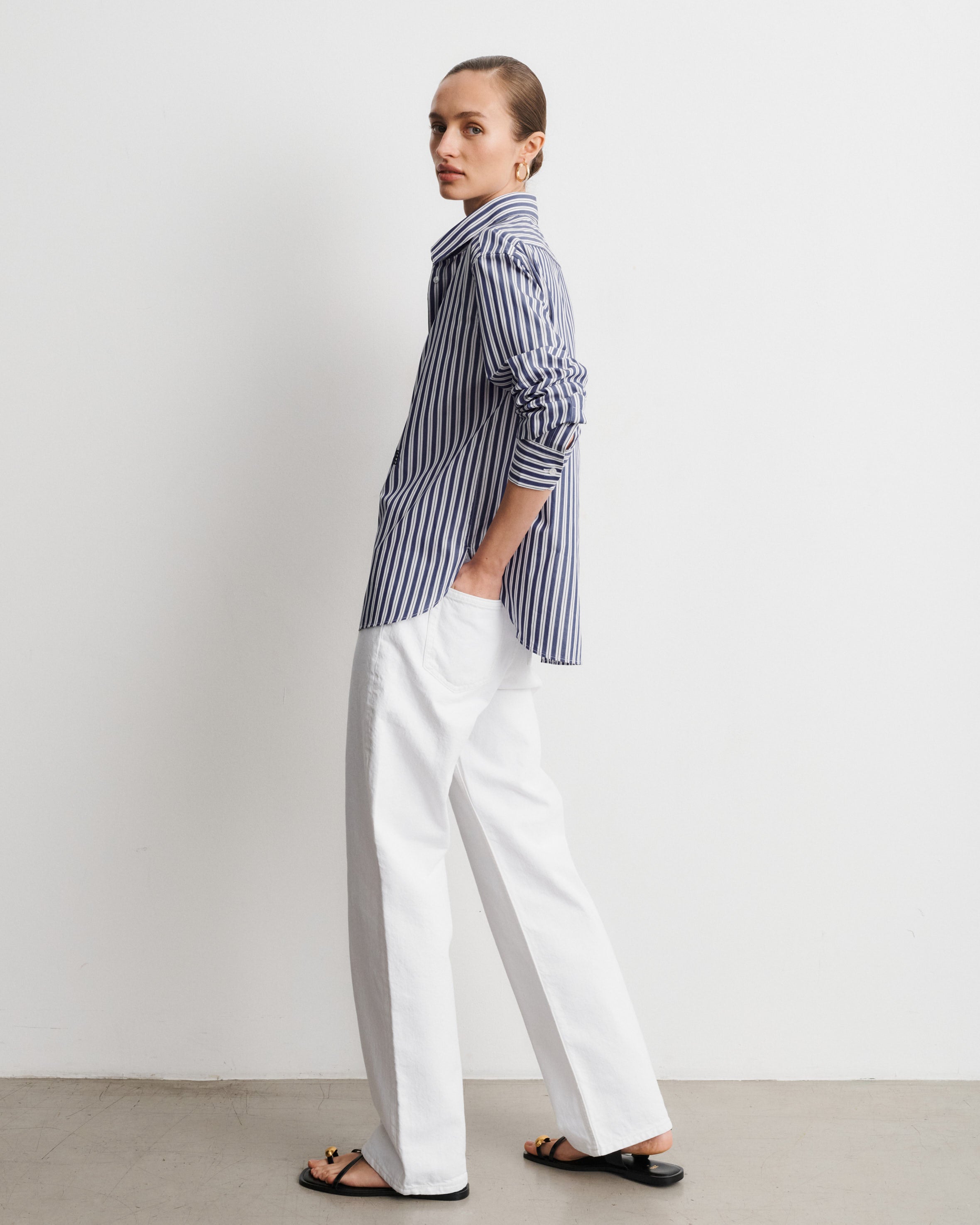 Esther Deep Blue Striped Cotton Poplin Shirt
