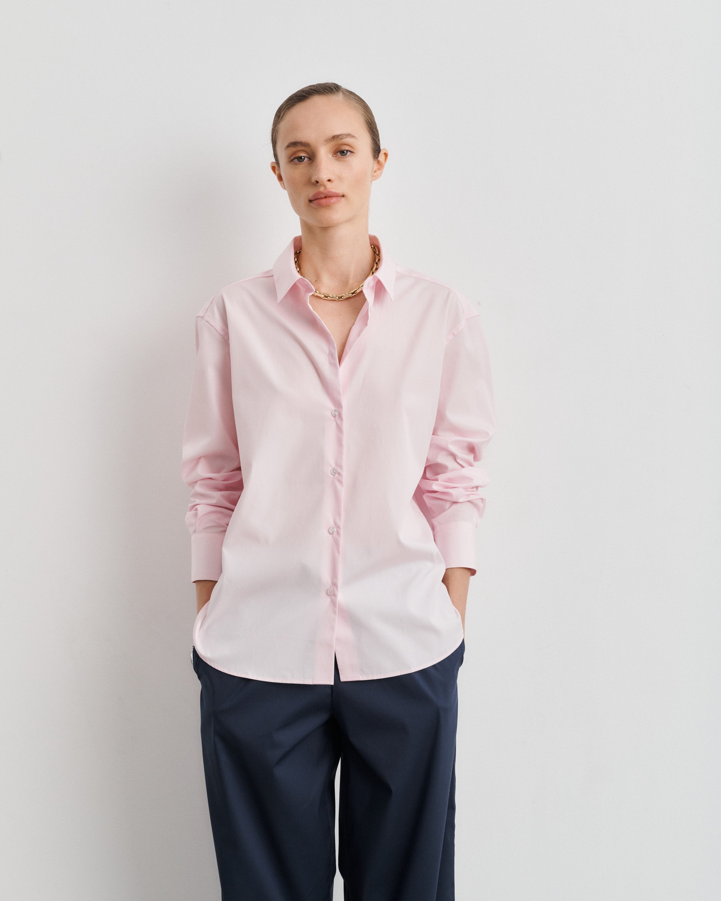 Chemise en popeline de coton rose Esther