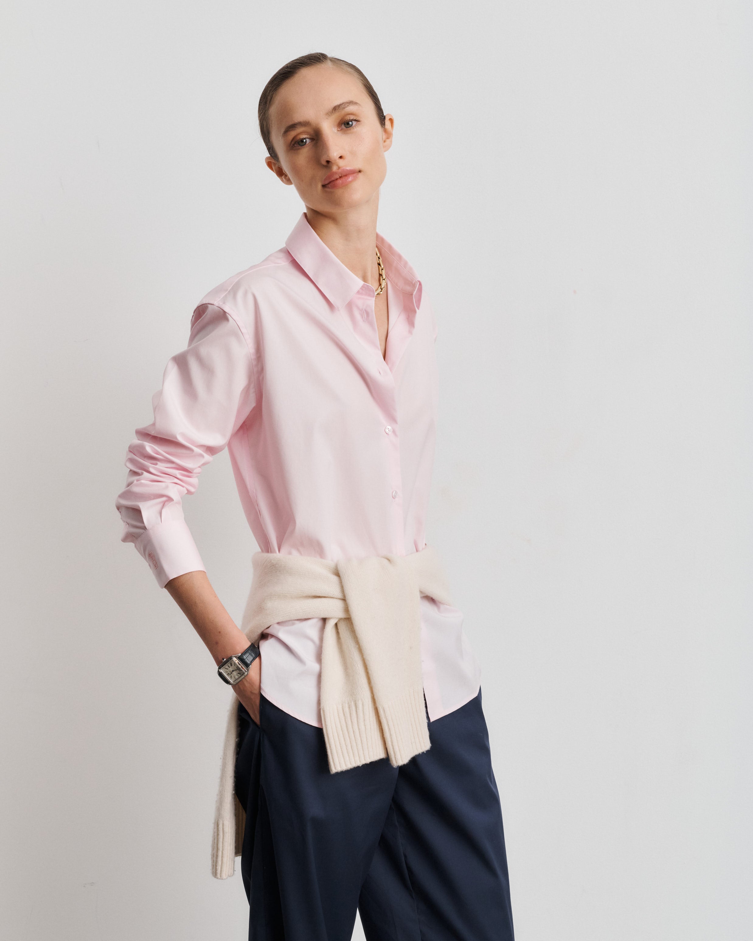 Chemise en popeline de coton rose Esther