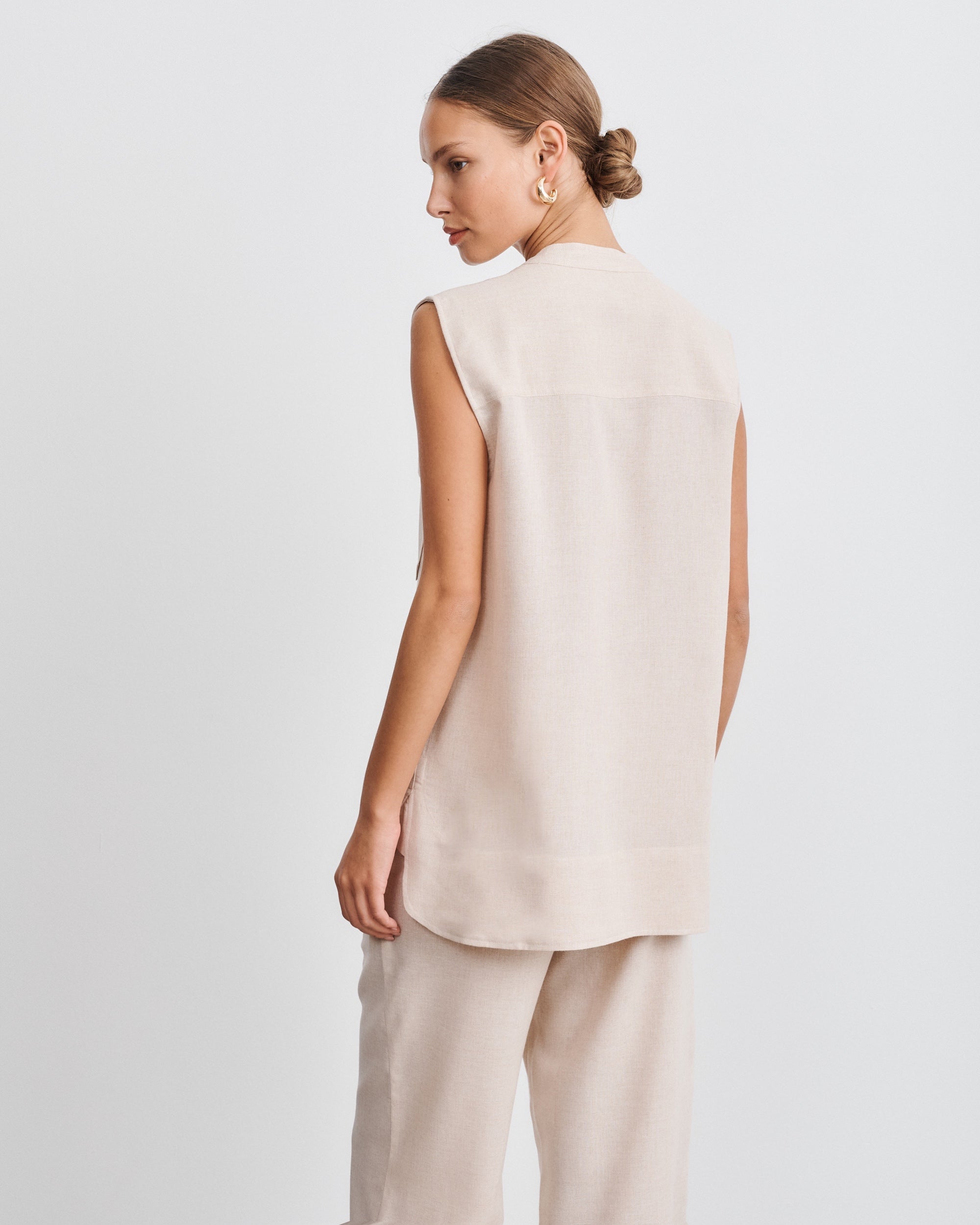 Lenny Beige Belted Sleeveless Shirt