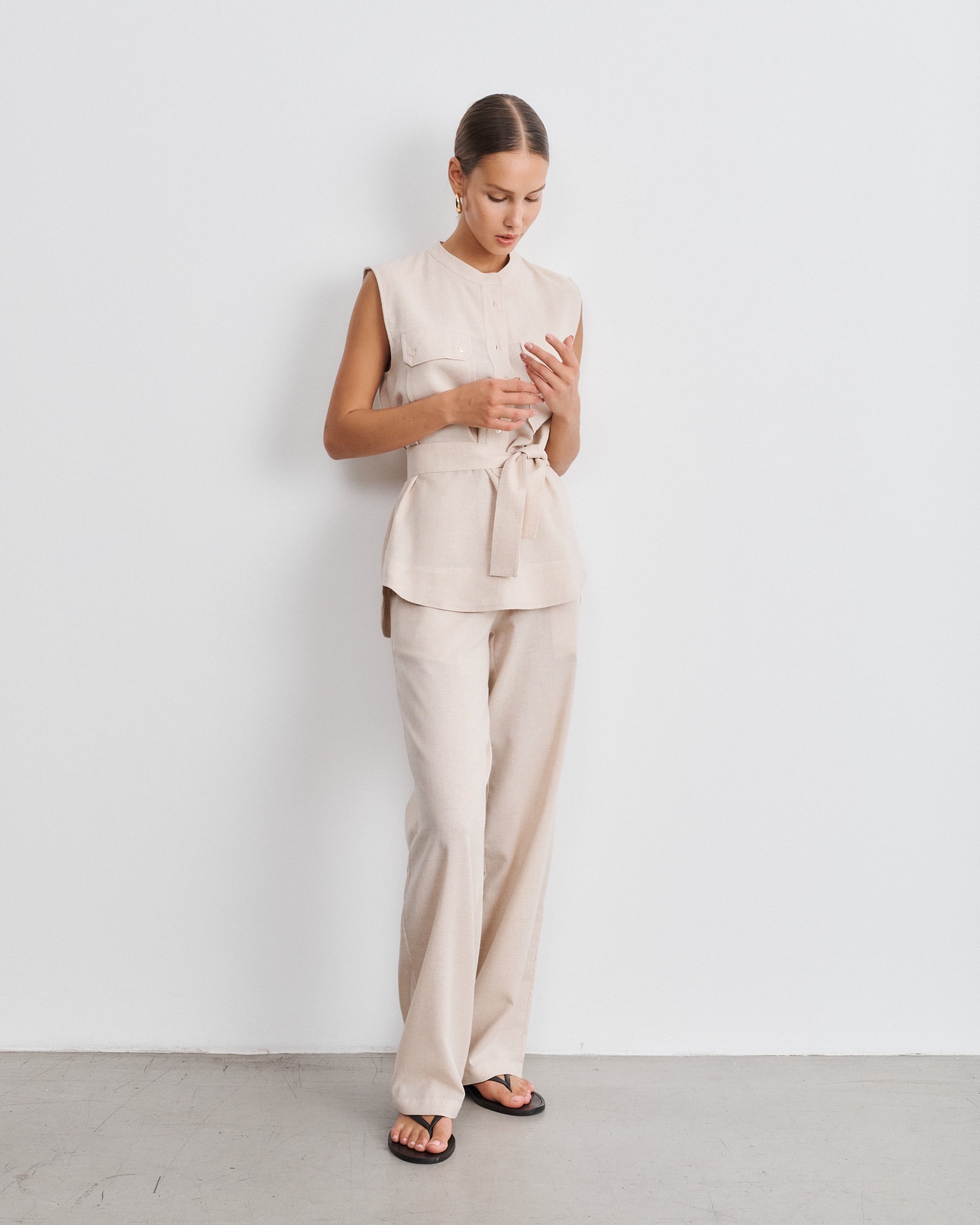 Lou Beige Wool Gauze Pants