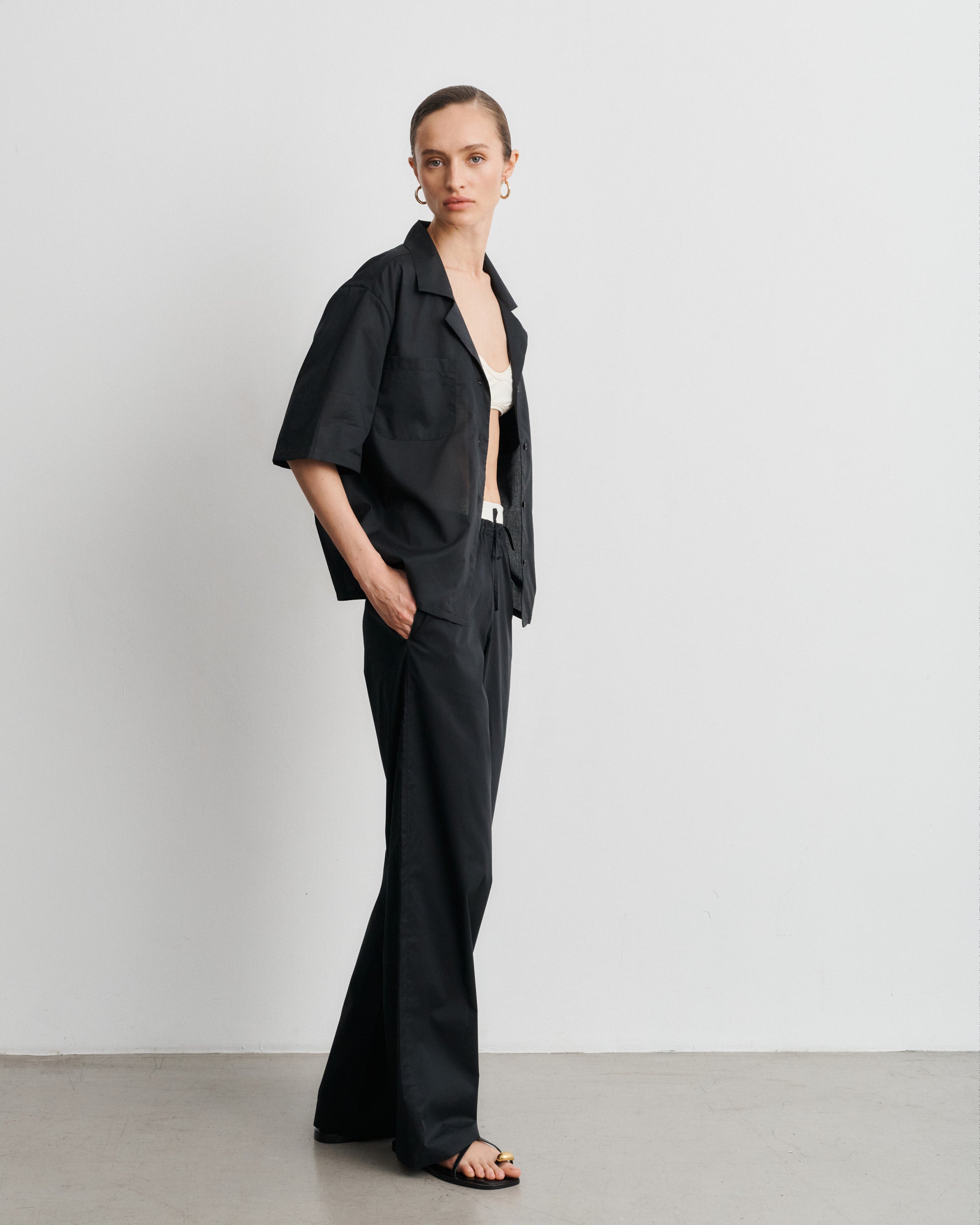 Chiara Black Cotton Voile Short-sleeved Shirt