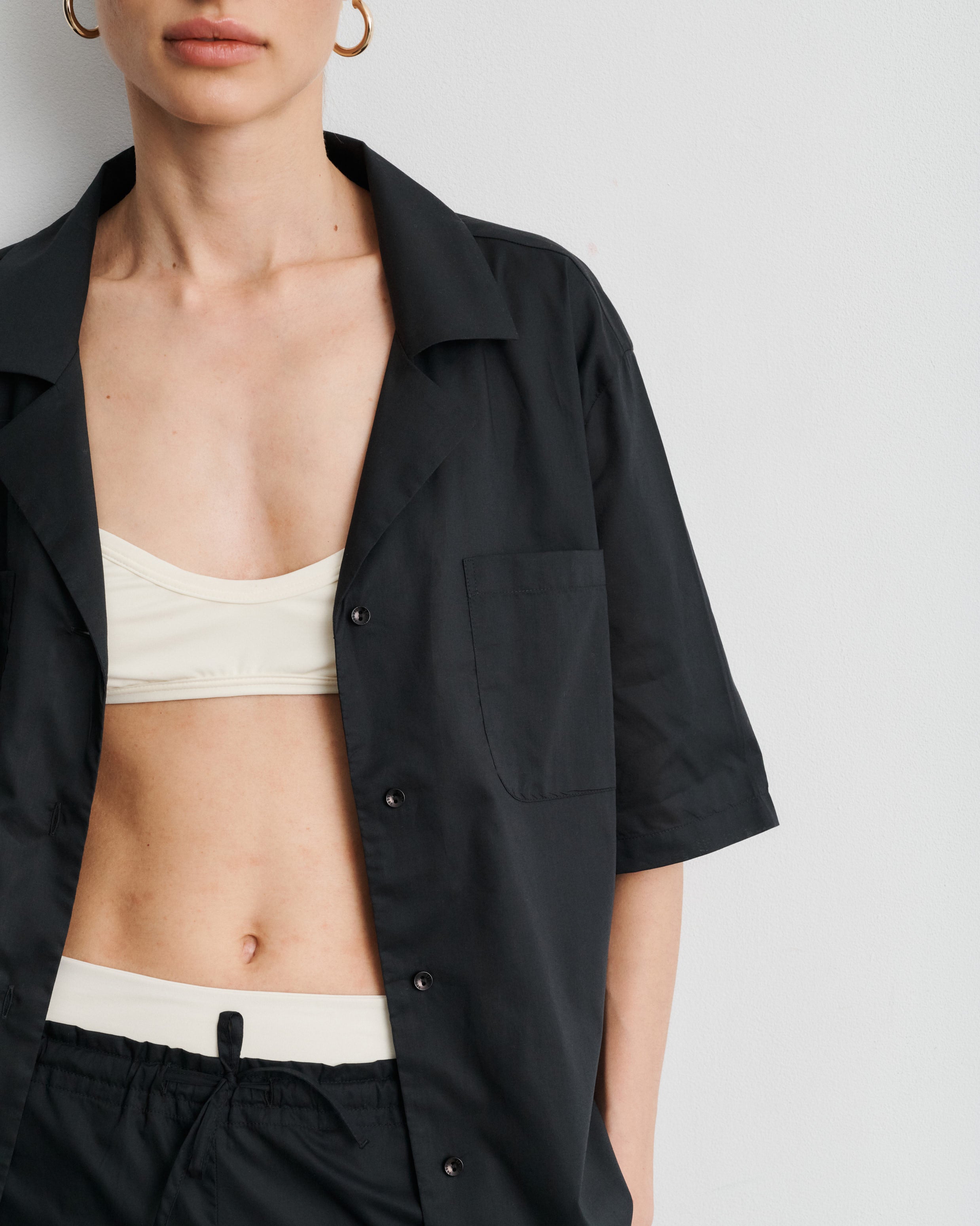 Chiara Black Cotton Voile Short-sleeved Shirt