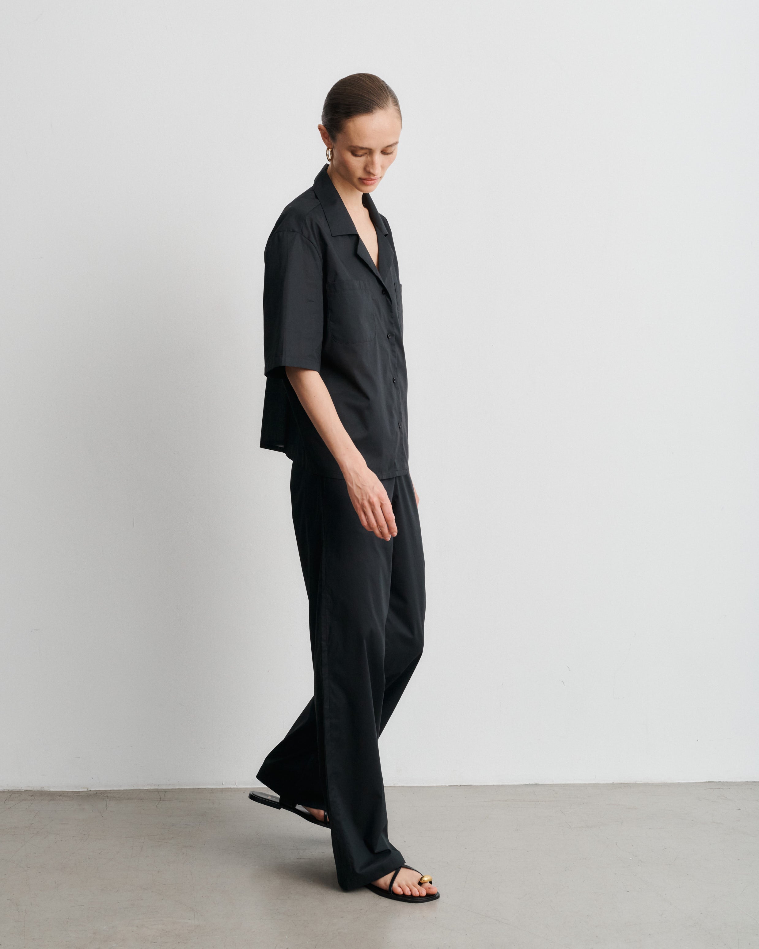 Chiara Black Cotton Voile Short-sleeved Shirt