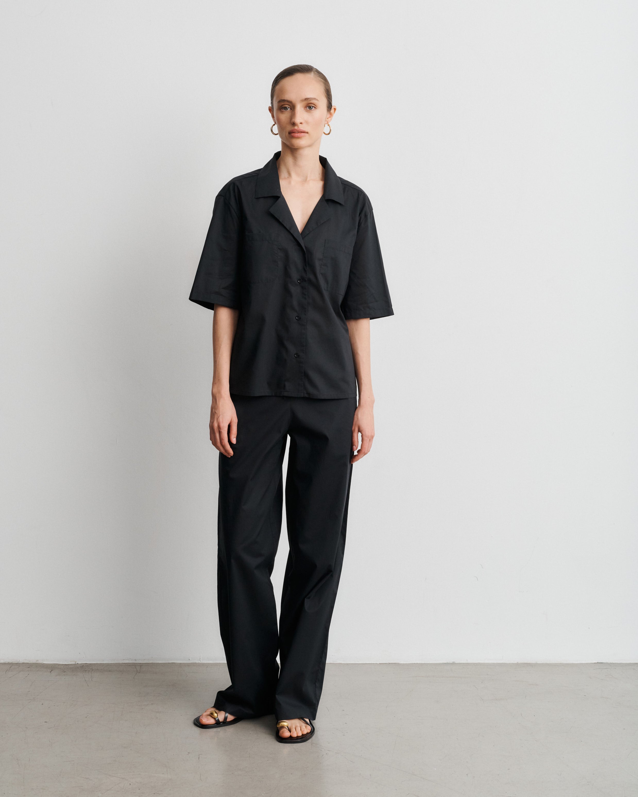 Chiara Black Cotton Voile Short-sleeved Shirt