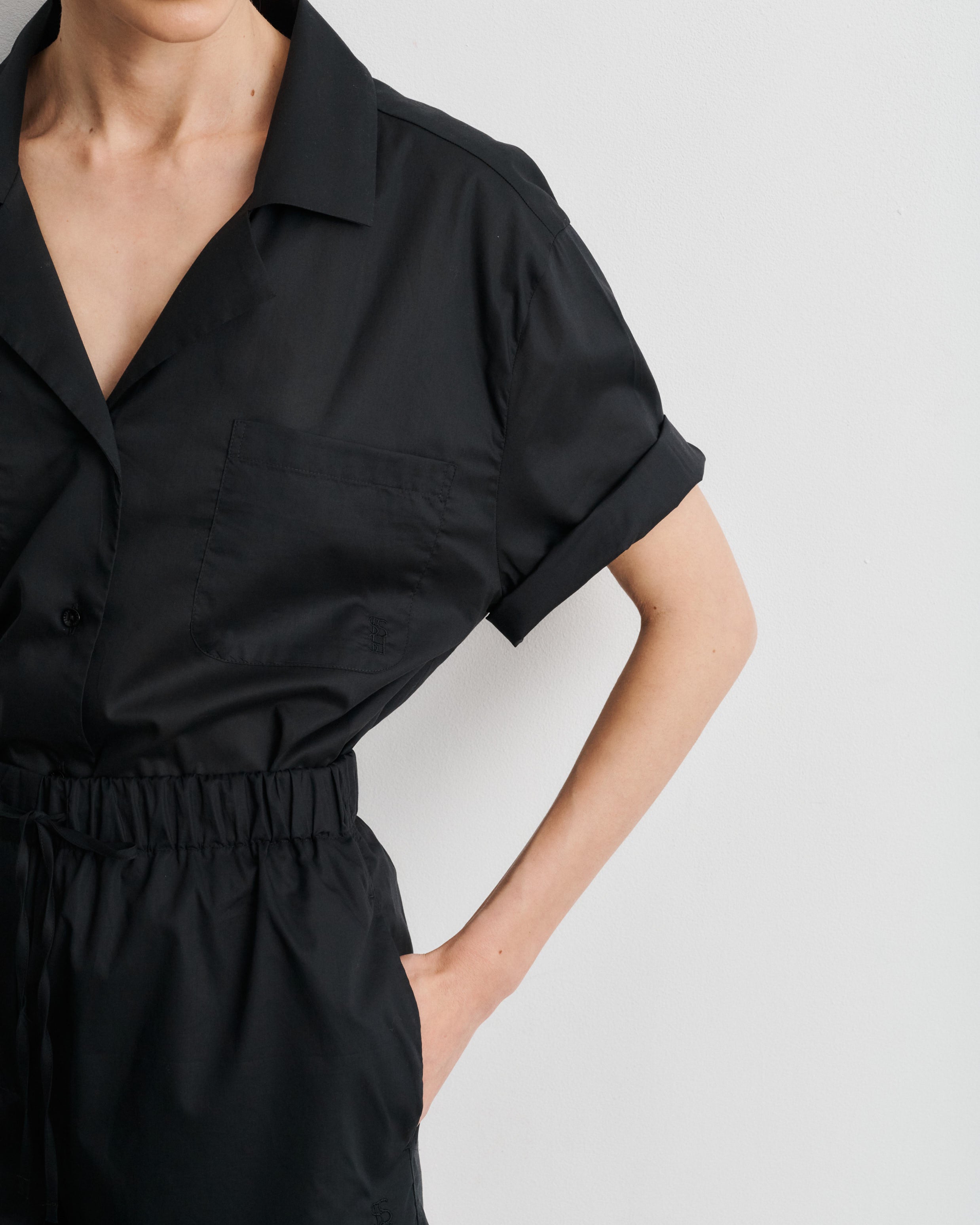 Chiara Black Cotton Voile Short-sleeved Shirt