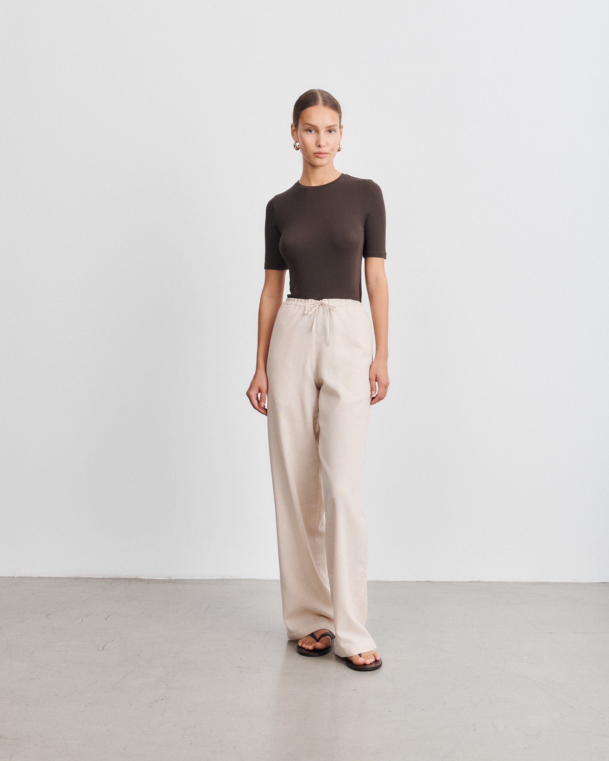 Lou Beige Wool Gauze Pants