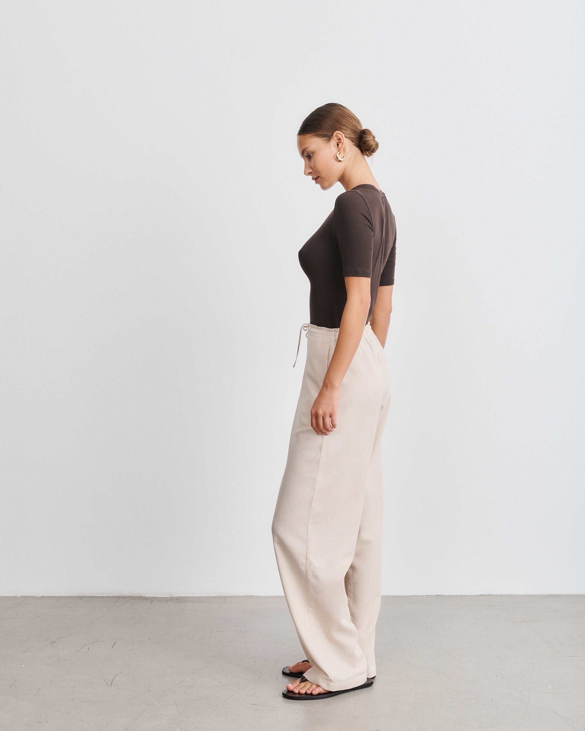 Lou Beige Wool Gauze Pants