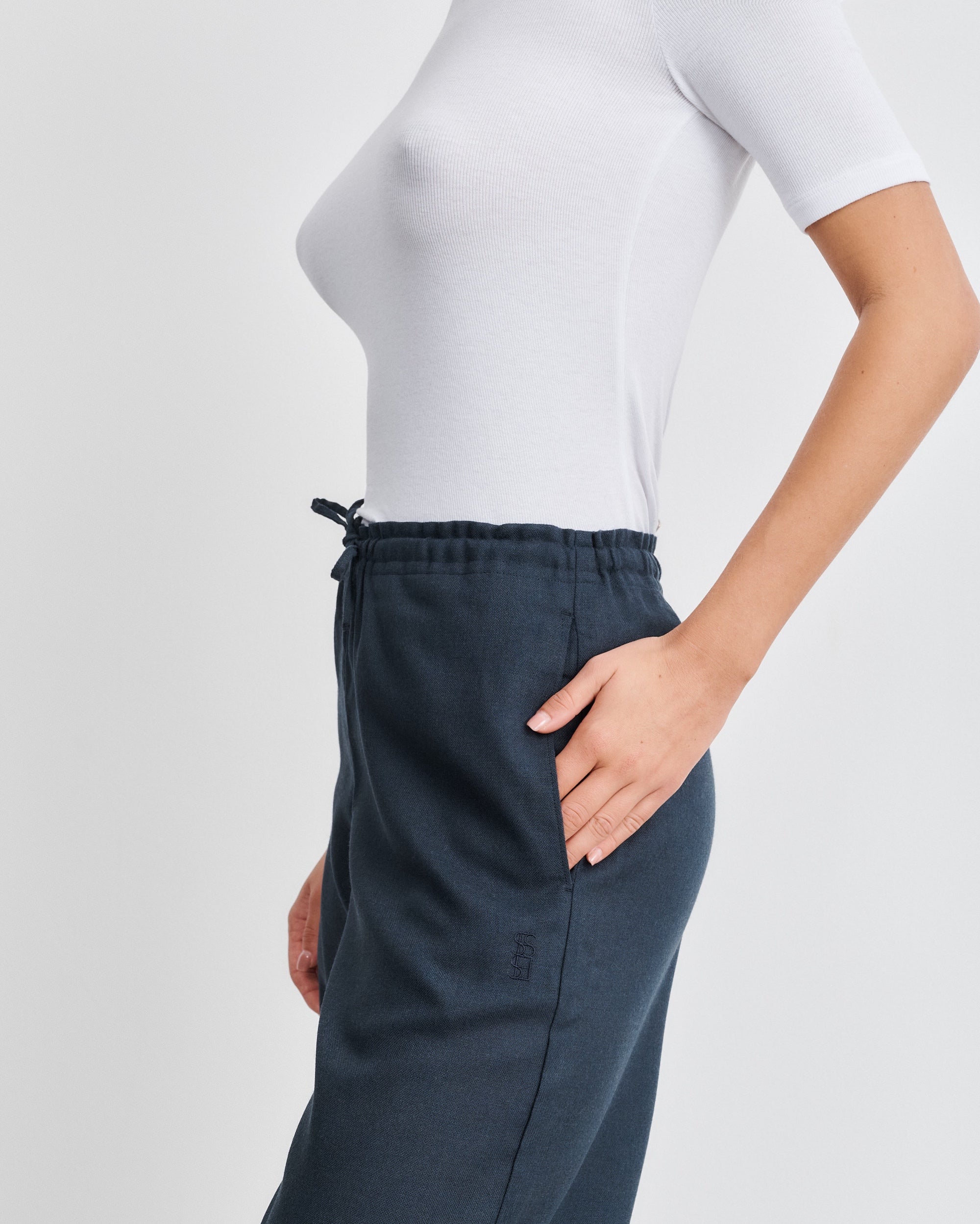 Lou Navy Wool Gauze Pants