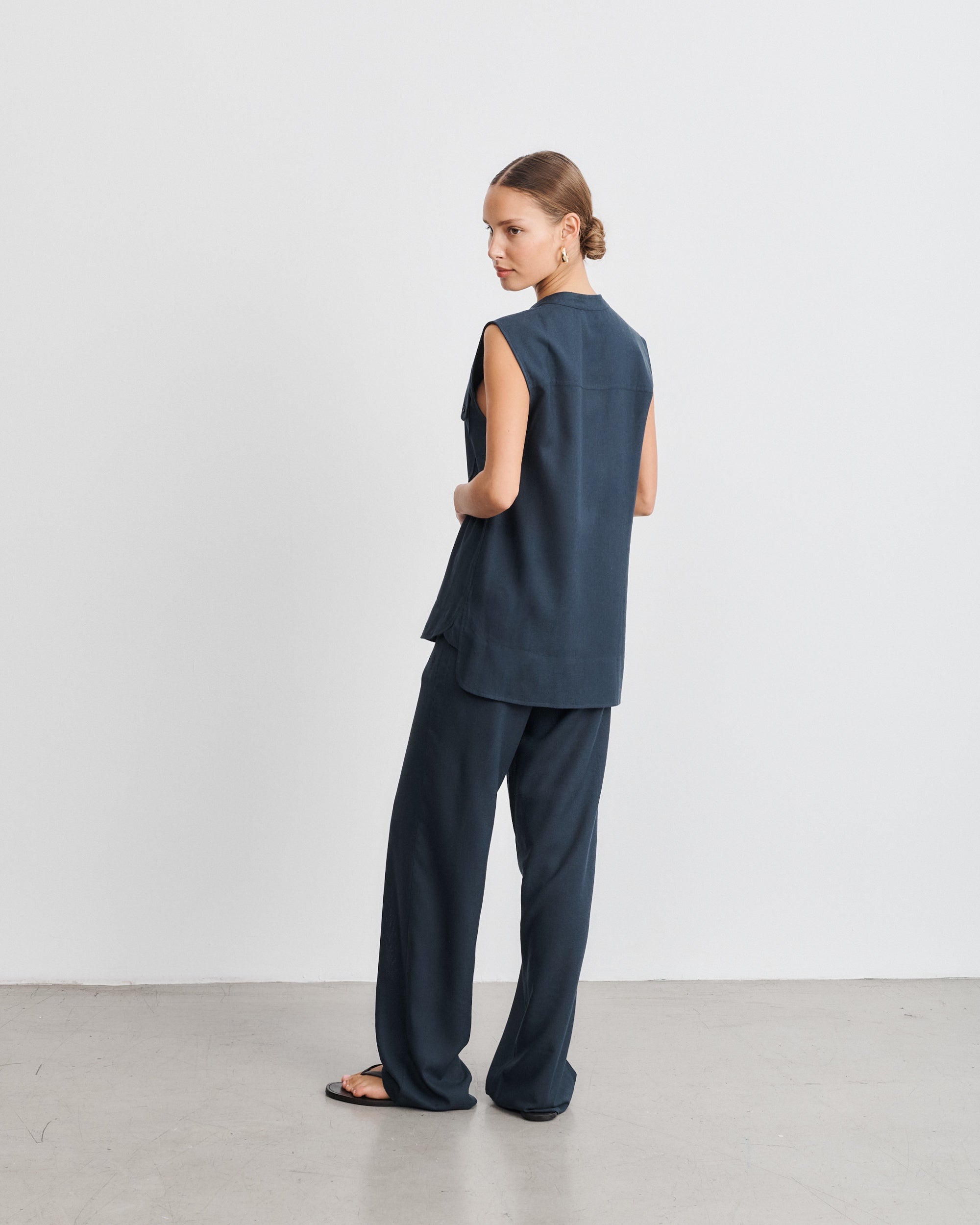 Lou Navy Wool Gauze Pants