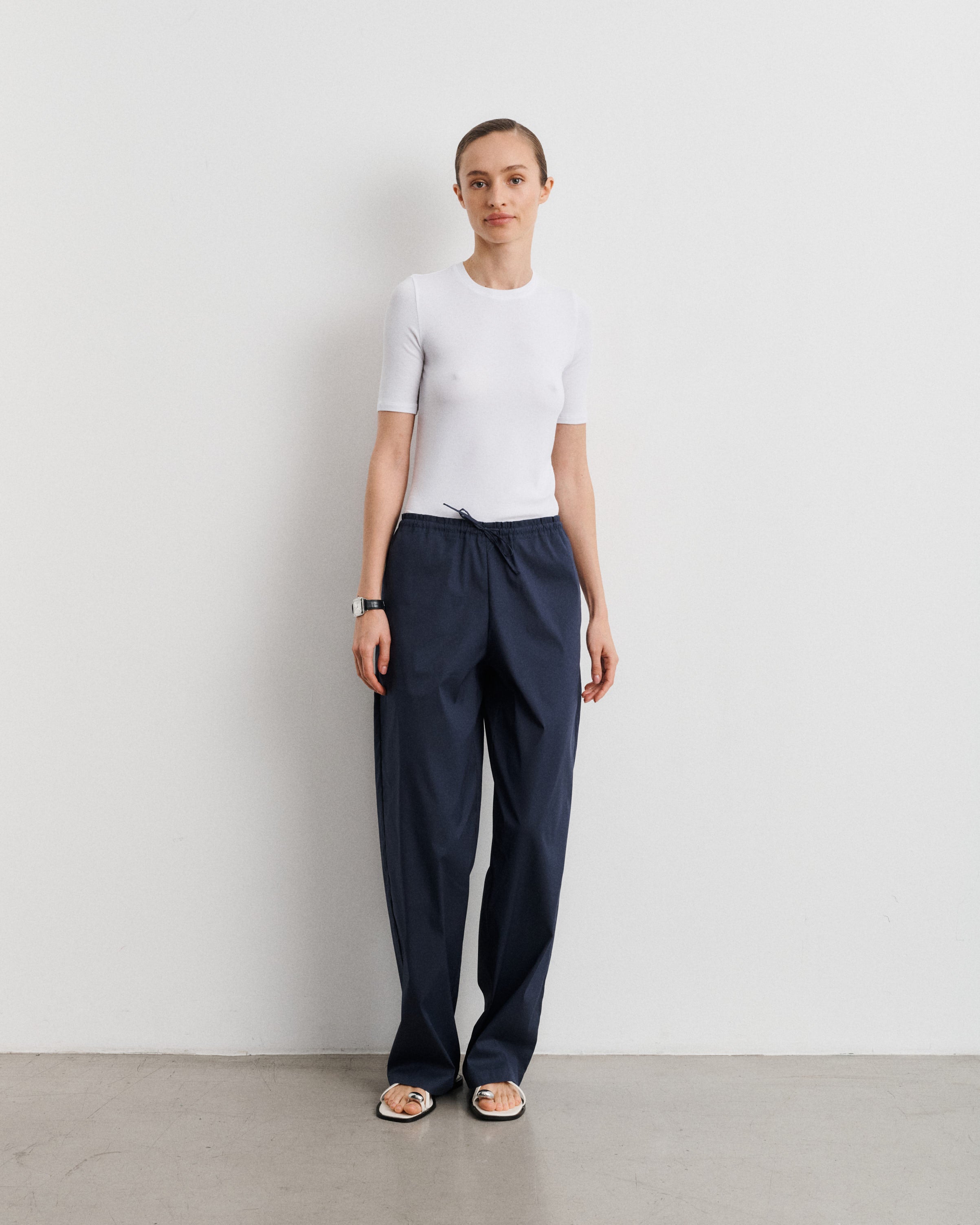 Lou Navy Cotton Poplin Pants