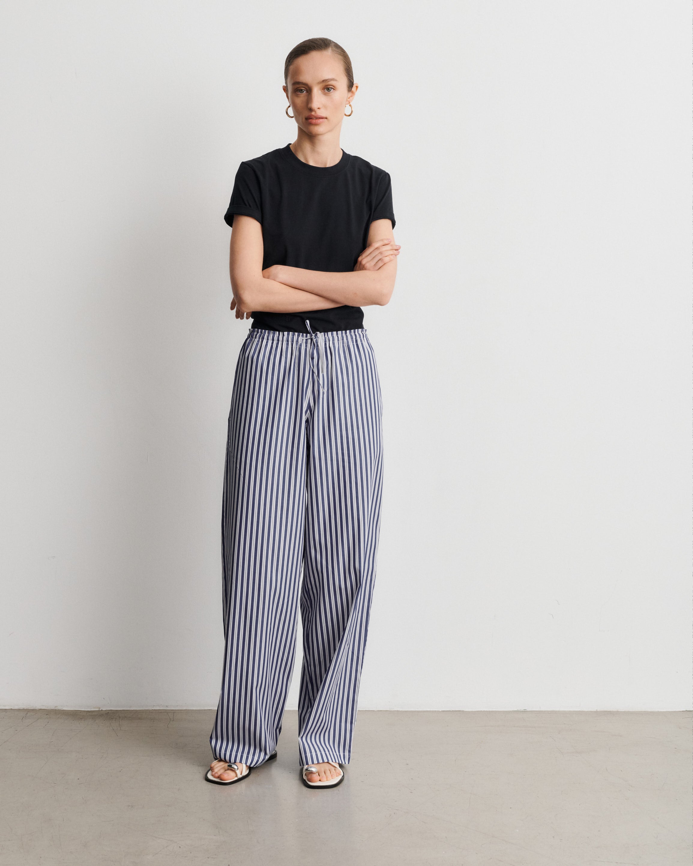  Pantalon en popeline de coton à rayures deep blue Lou