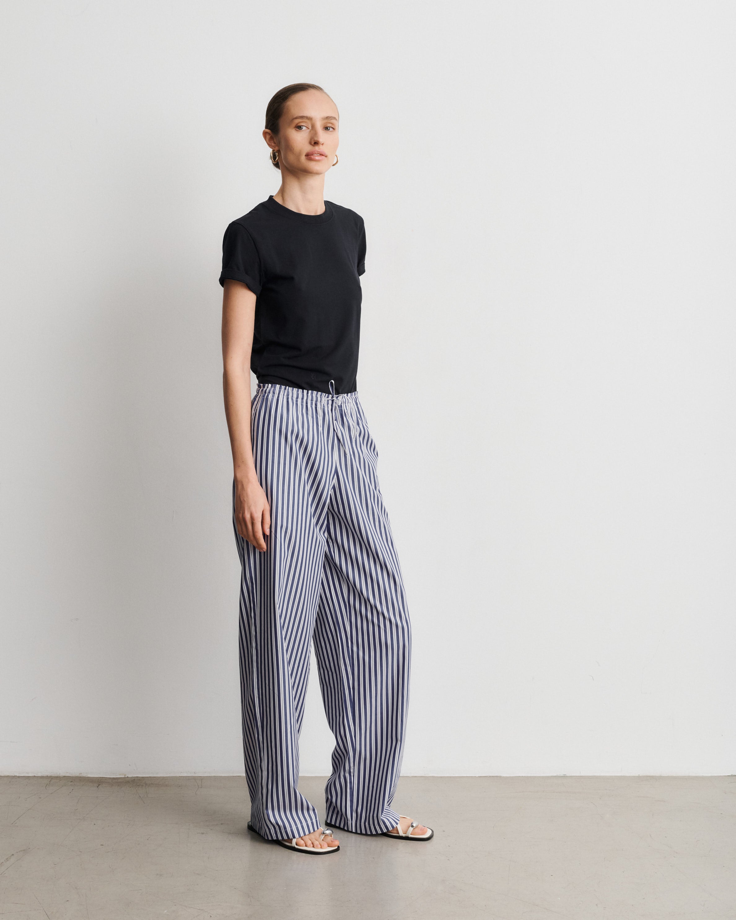 Lou Deep Blue Striped Cotton Poplin Pants