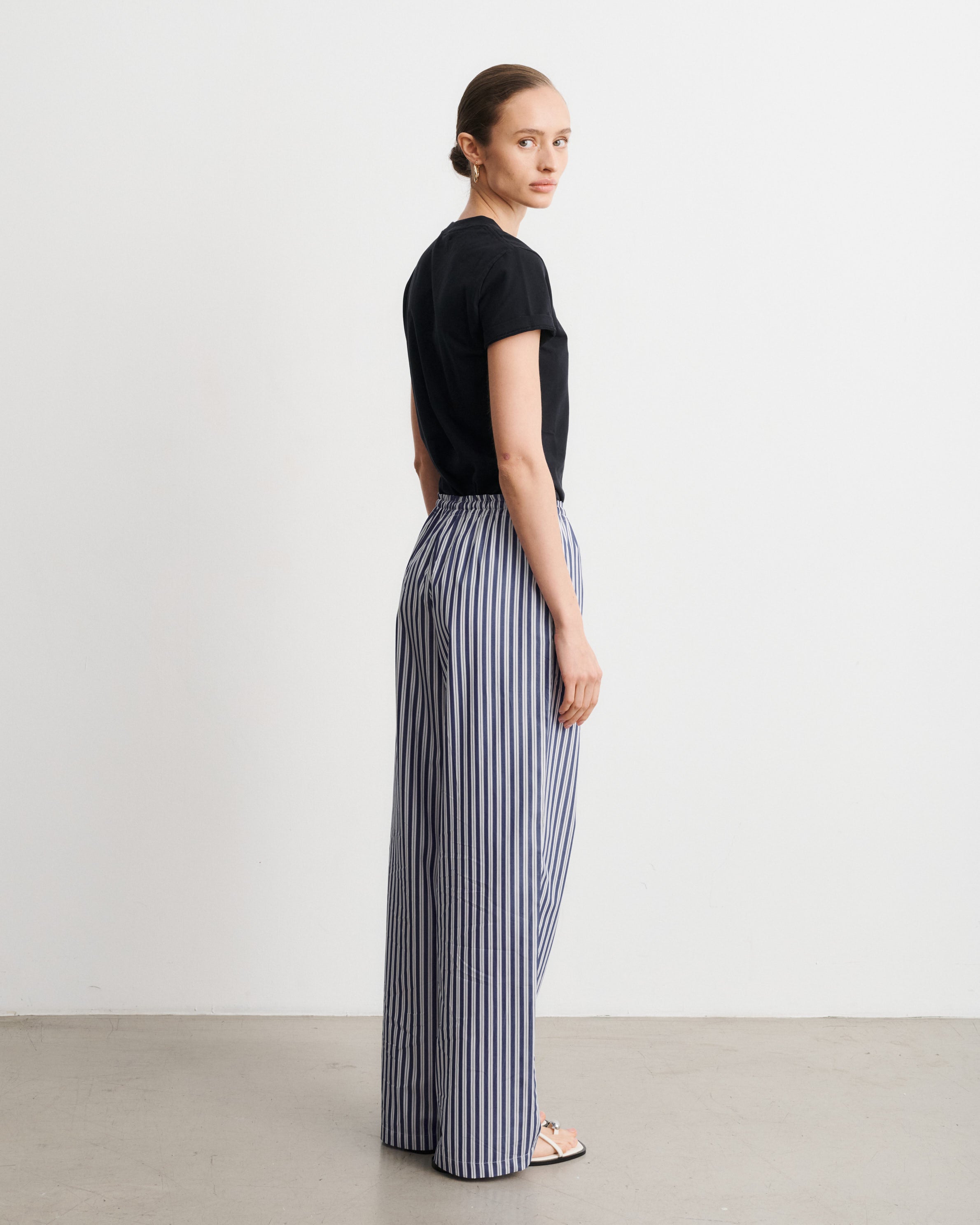 Lou Deep Blue Striped Cotton Poplin Pants