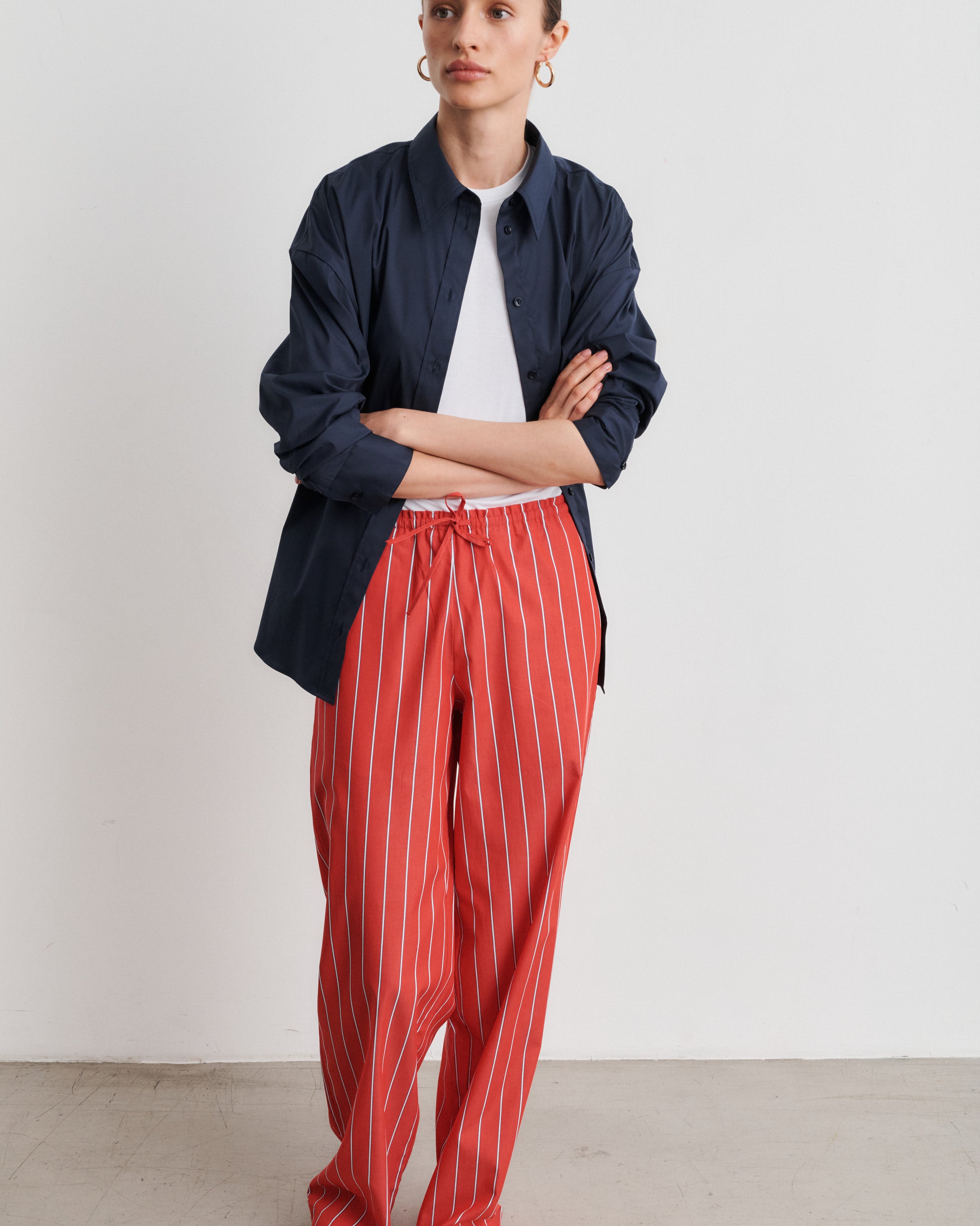 Lou Red Striped Cotton Poplin Pants