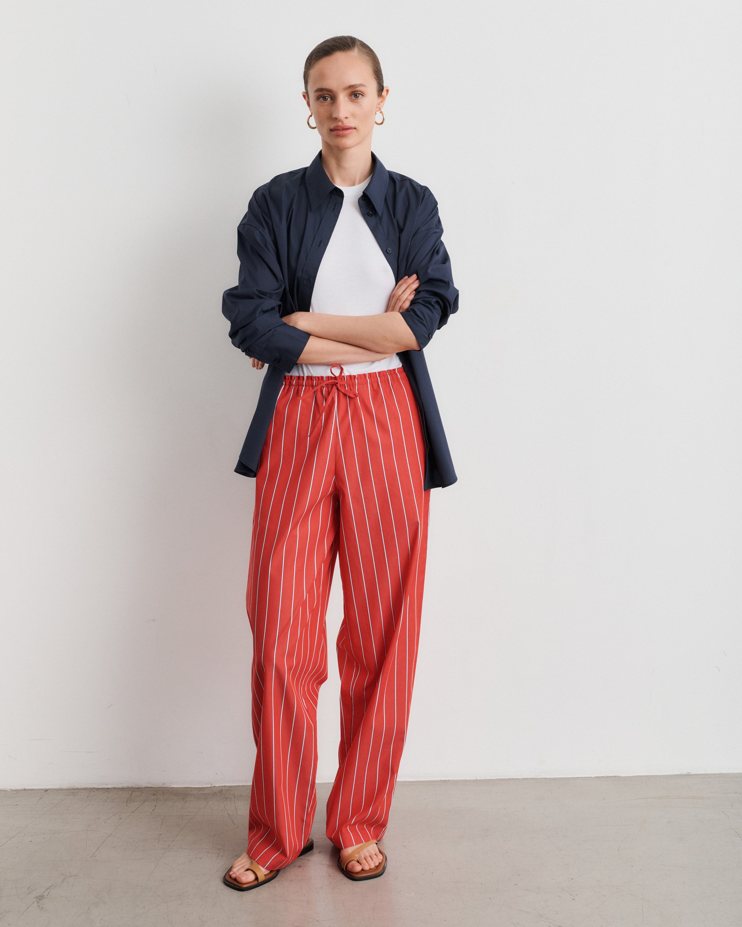 Lou Red Striped Cotton Poplin Pants