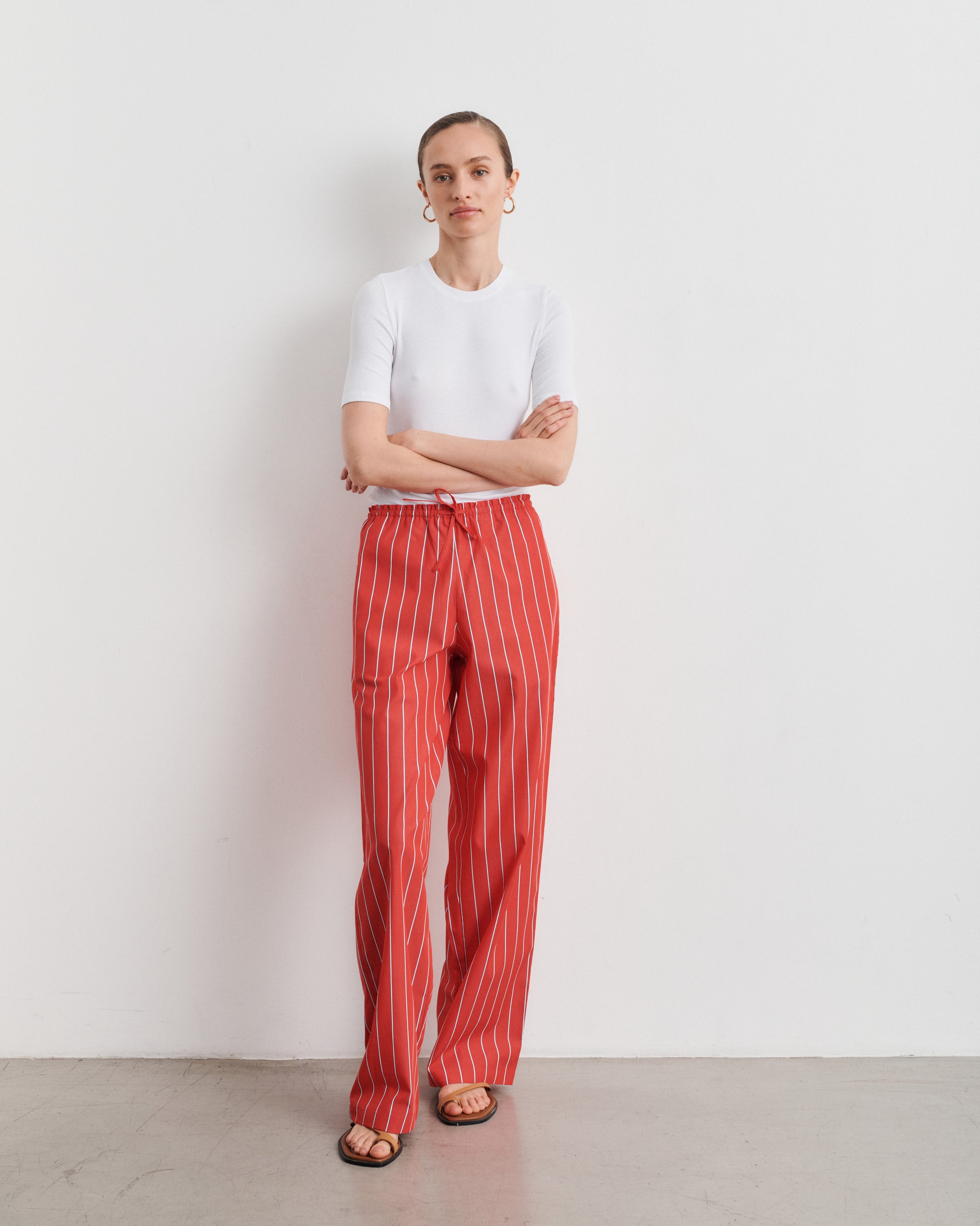 Lou Red Striped Cotton Poplin Pants