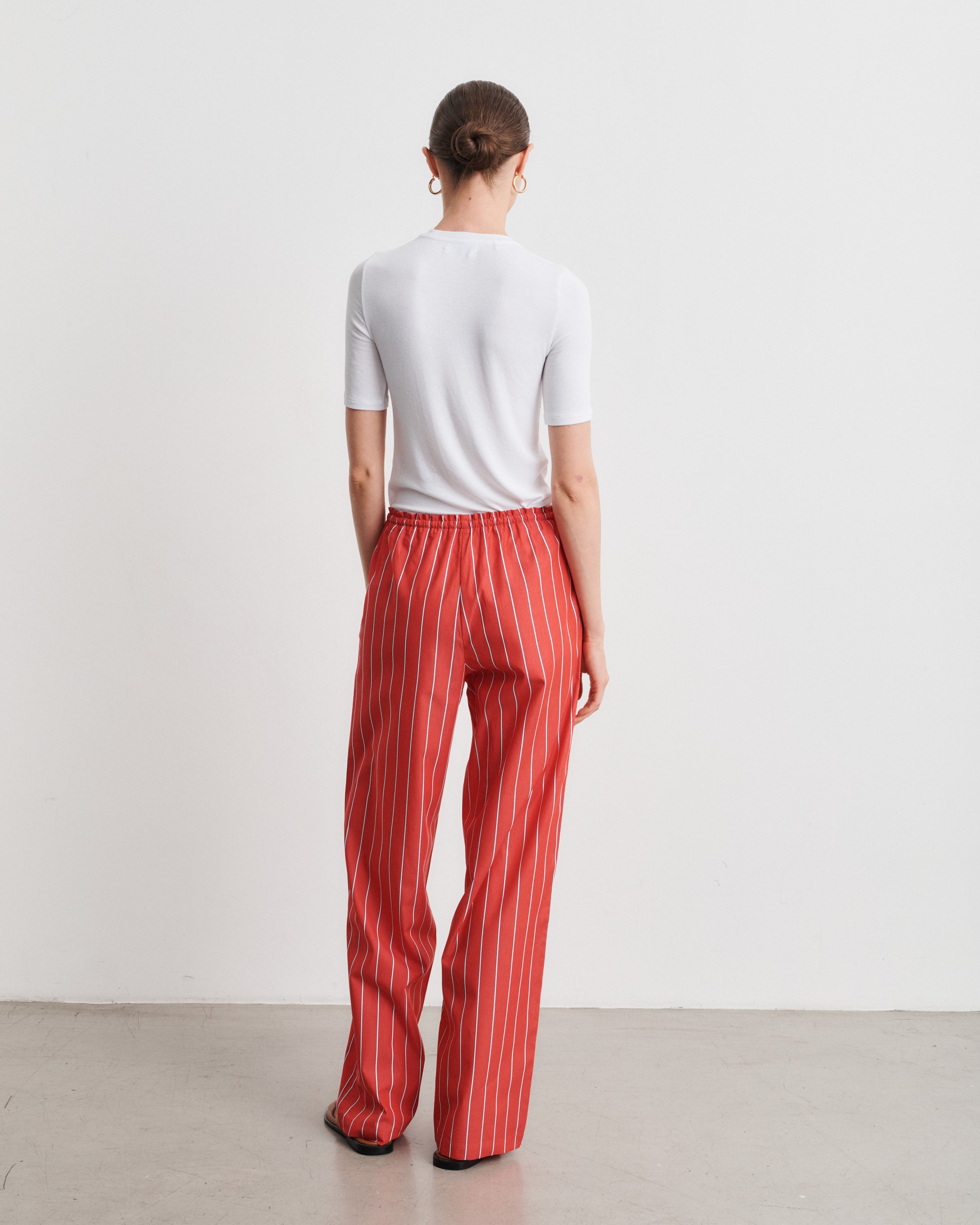 Lou Red Striped Cotton Poplin Pants