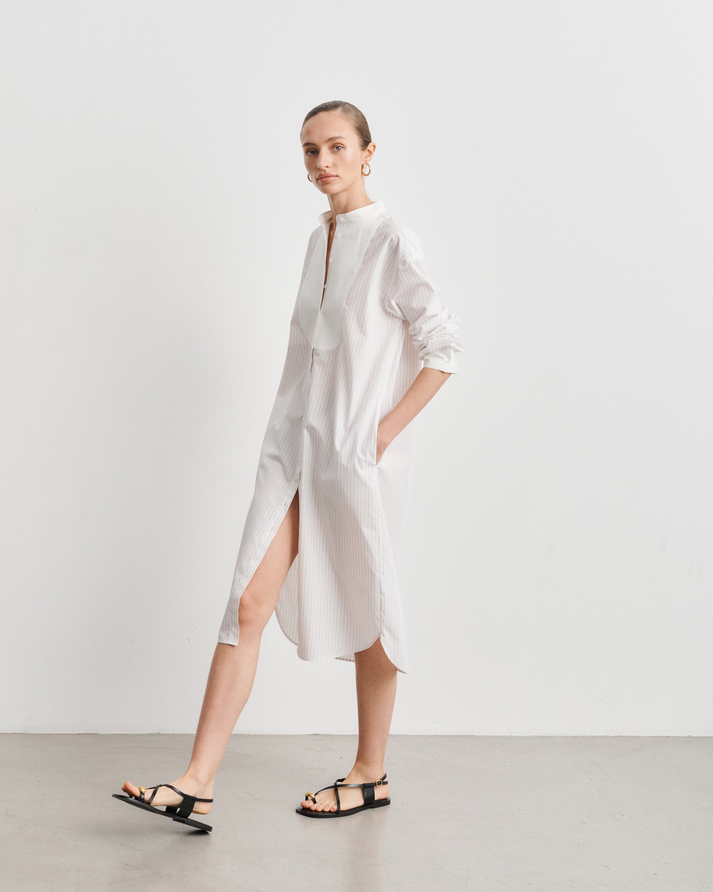 Chloe Red Pinstriped Cotton Poplin Shirt Dress