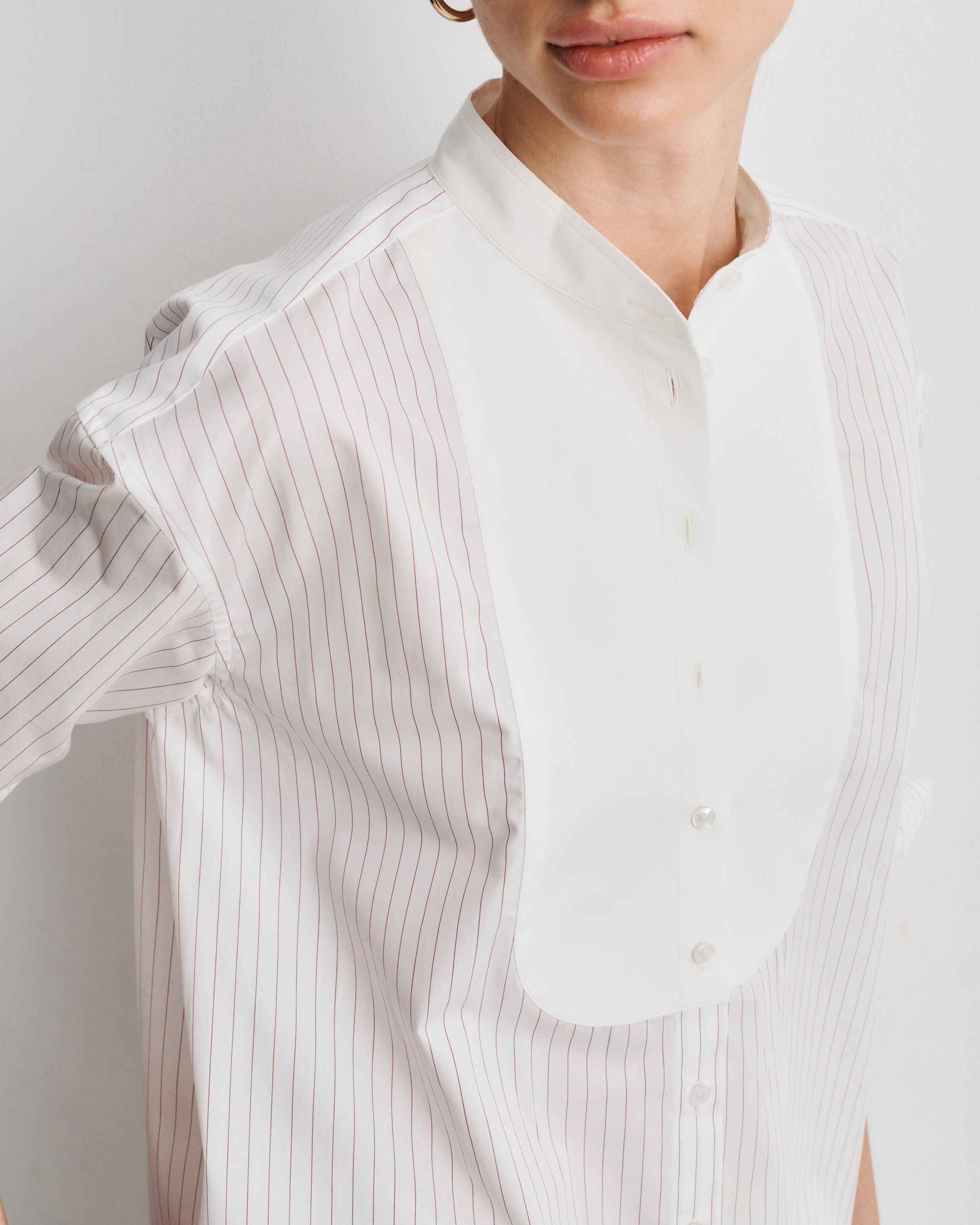 Chloe Red Pinstriped Cotton Poplin Shirt Dress