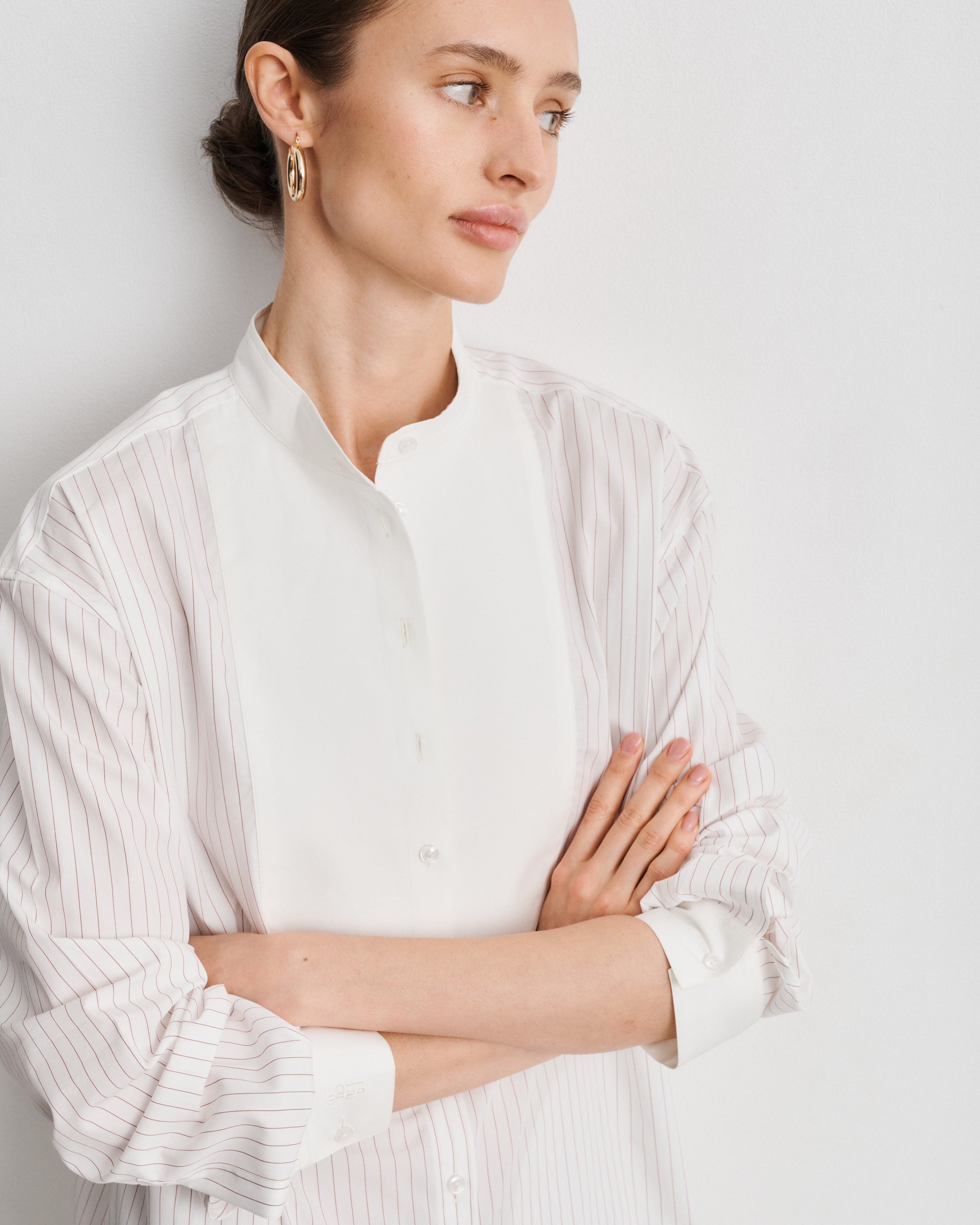 Chloe Red Pinstriped Cotton Poplin Shirt Dress